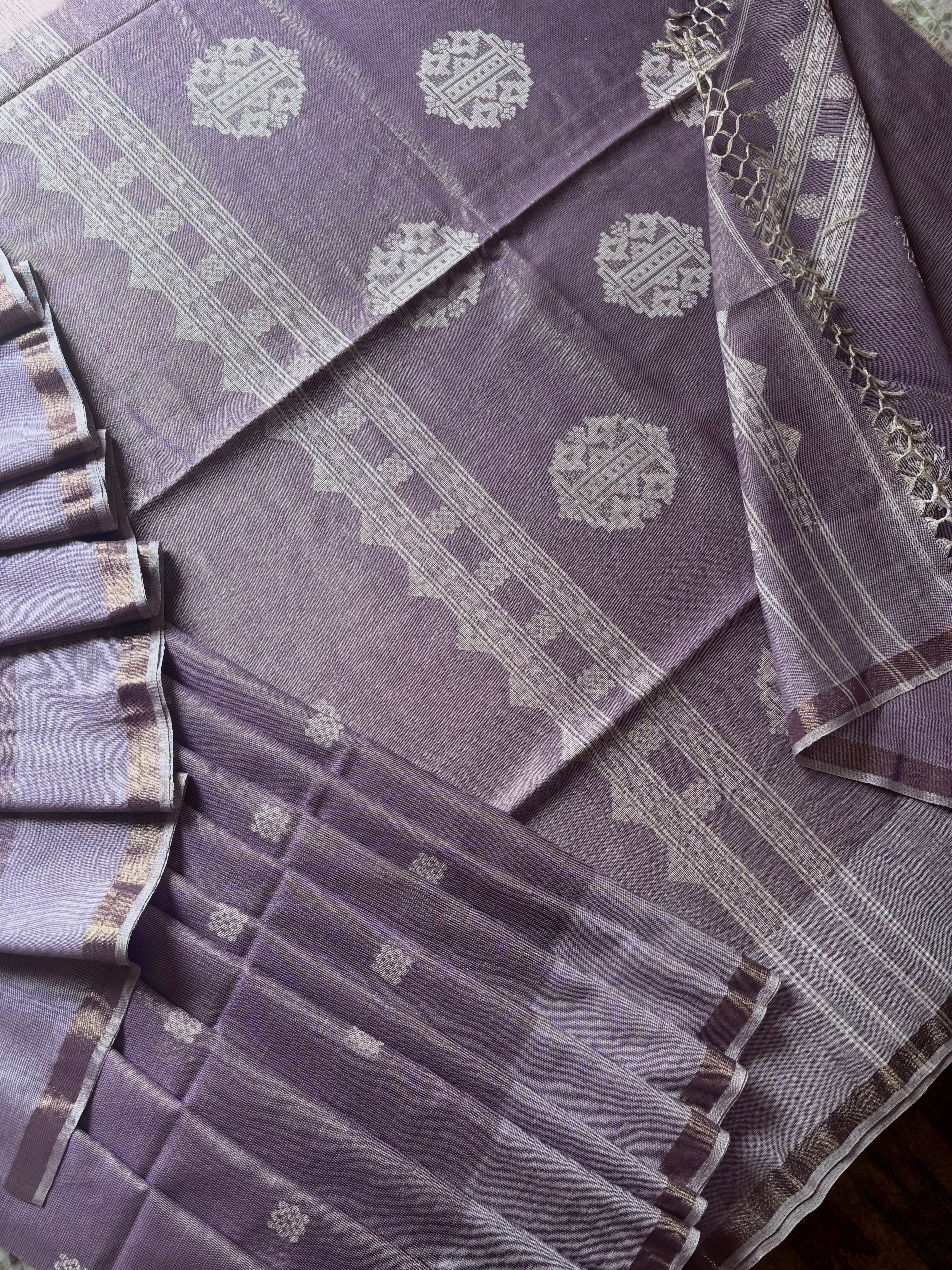 Handwoven Lavender Colour Tissue Cotton Jamdani Saree