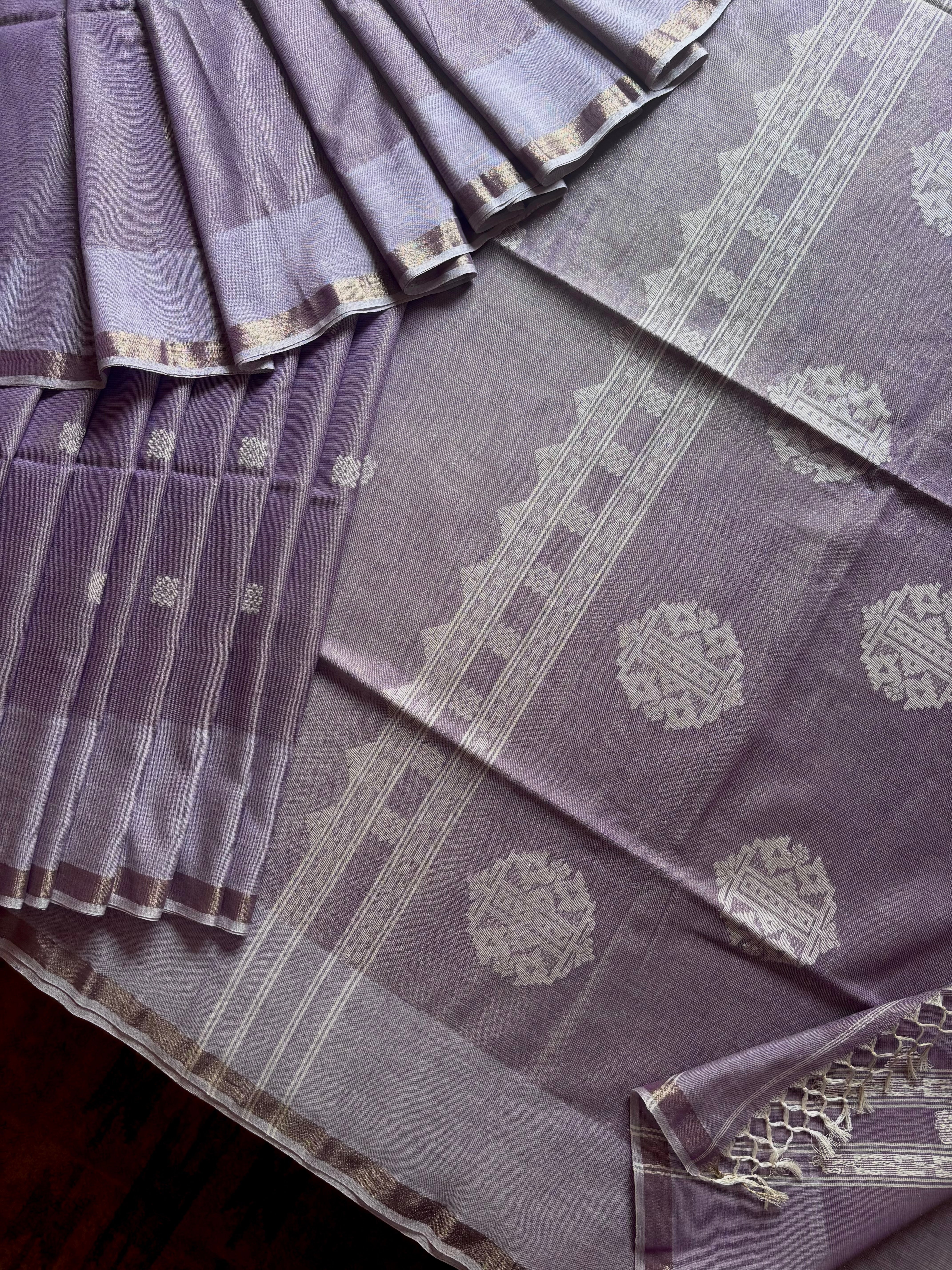 Handwoven Lavender Colour Tissue Cotton Jamdani Saree