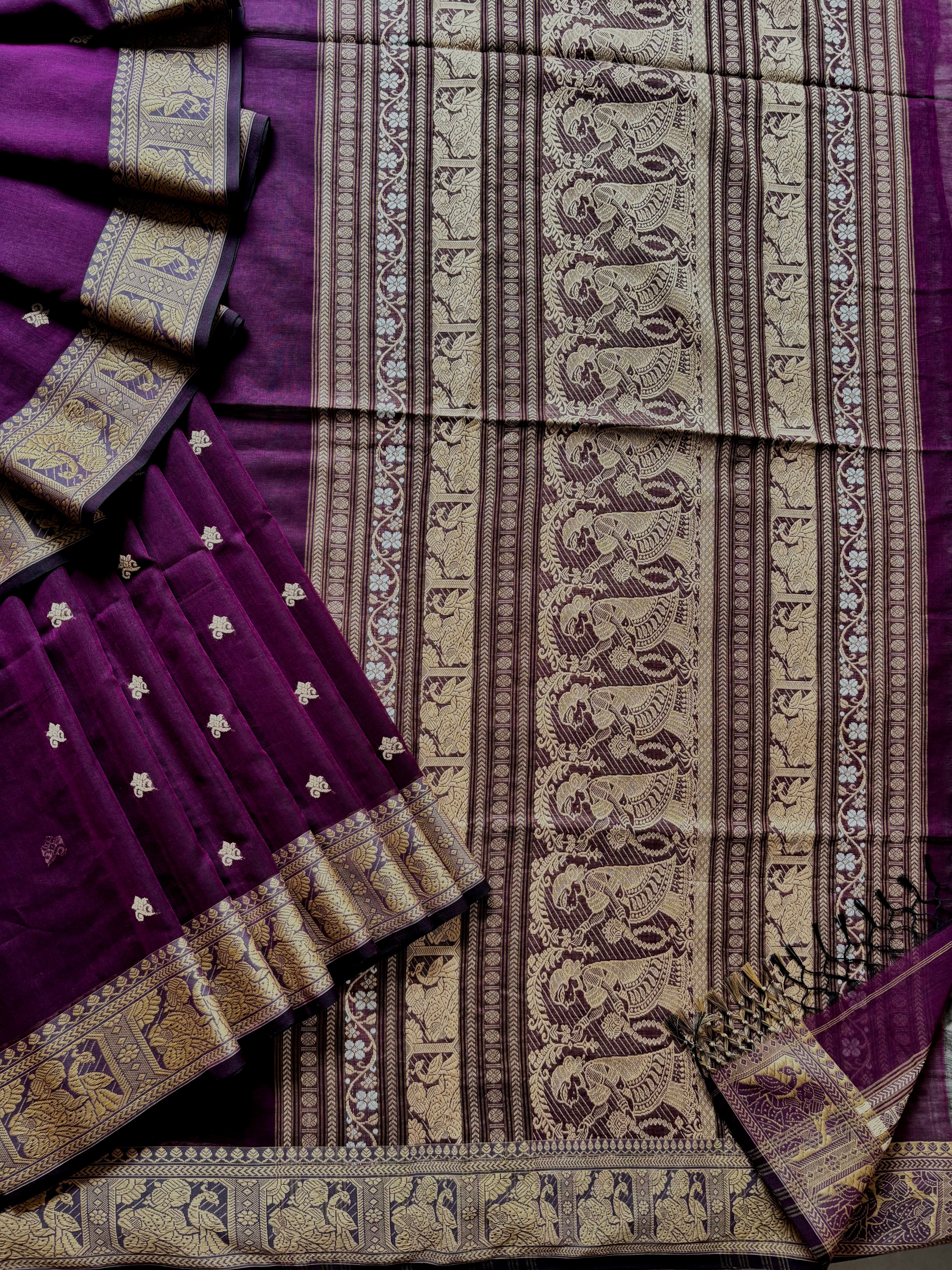 Pure Cotton Purple Baluchari Saree