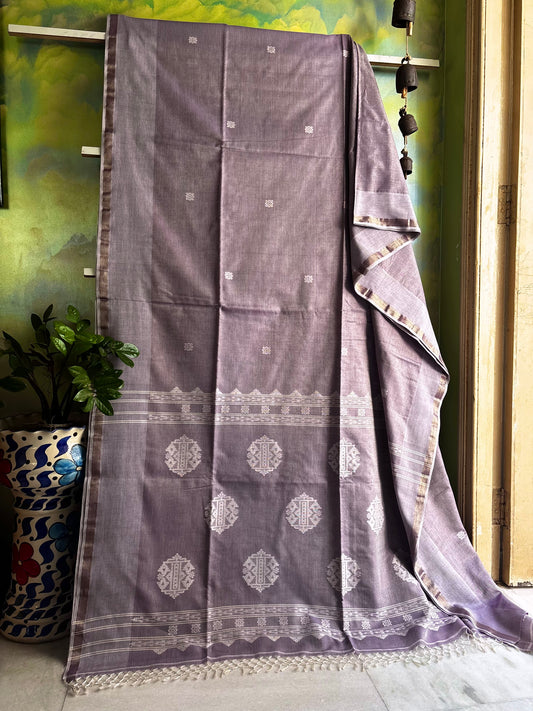 Handwoven Lavender Colour Tissue Cotton Jamdani Saree