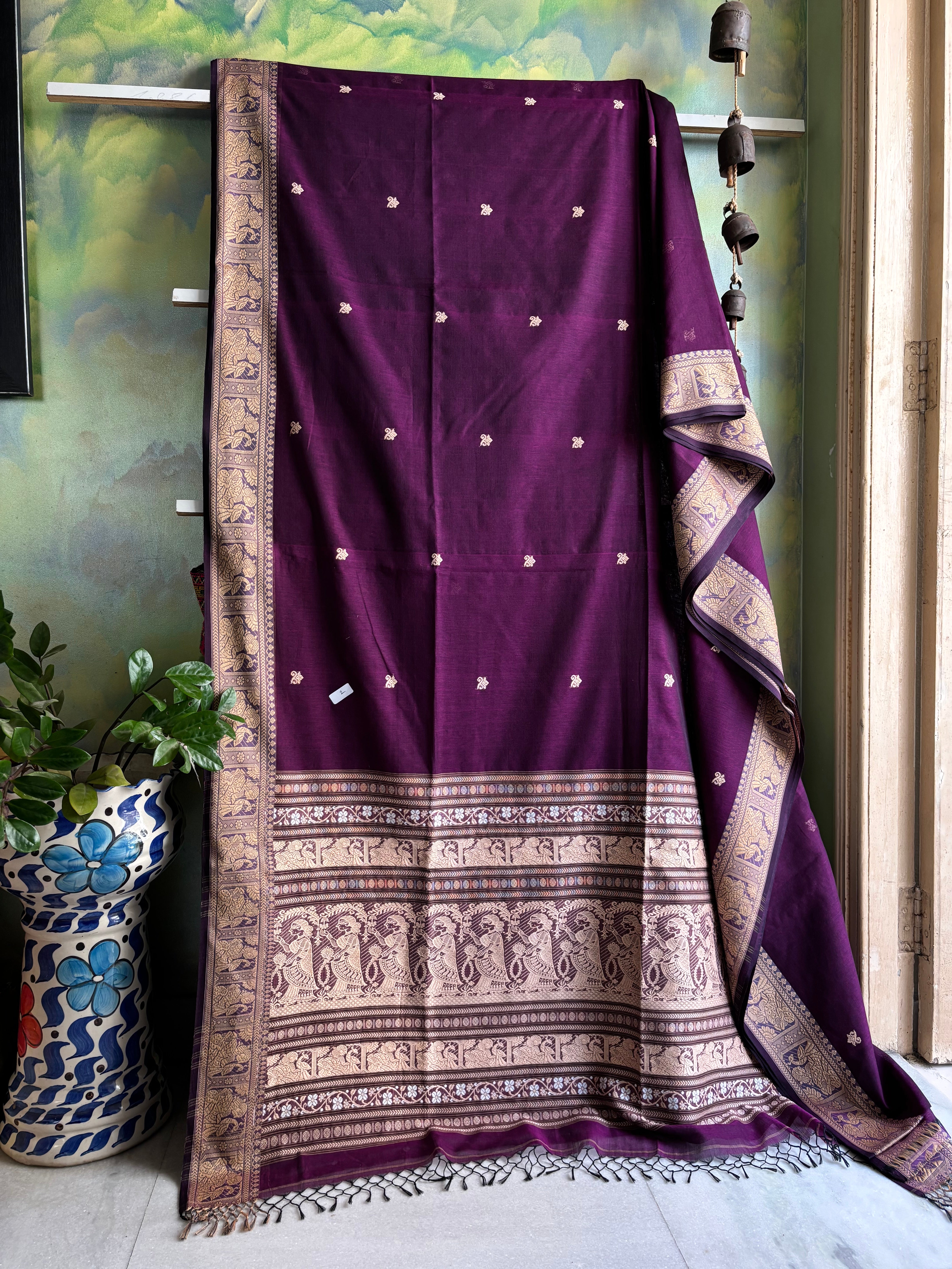 Pure Cotton Purple Baluchari Saree