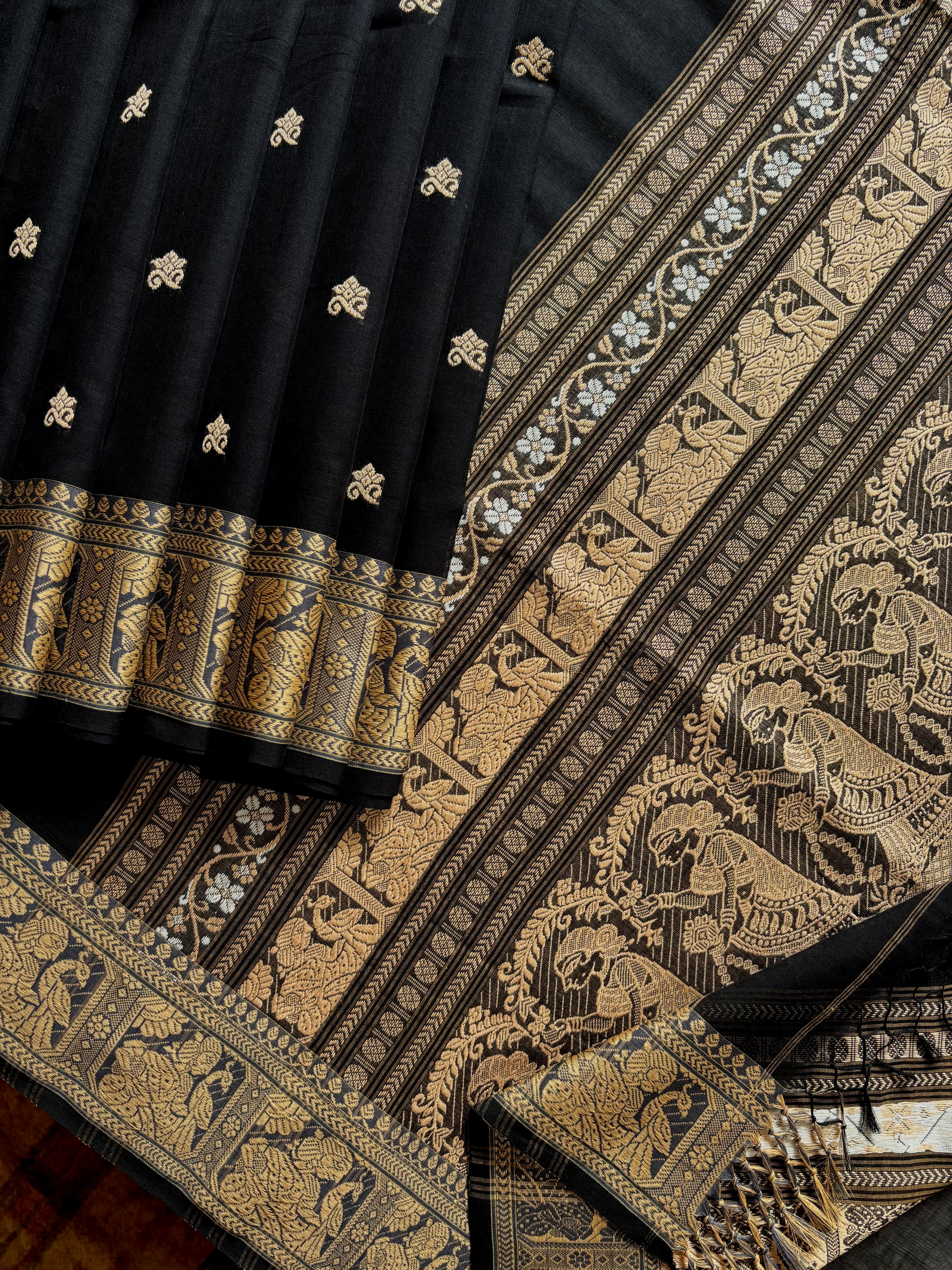 Pure Cotton Black Baluchari Saree