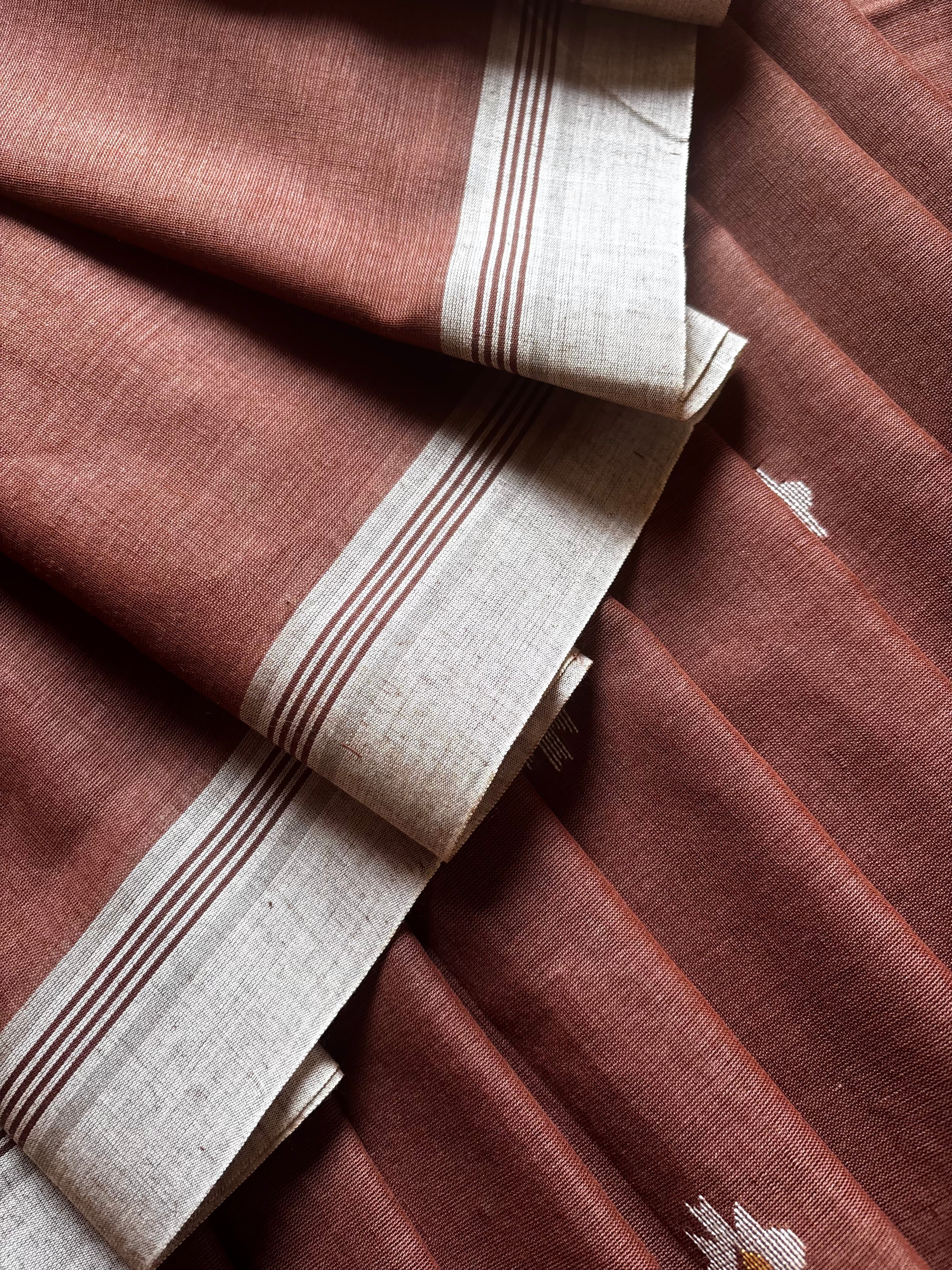 Handwoven Light Brown Cotton Jamdani Saree