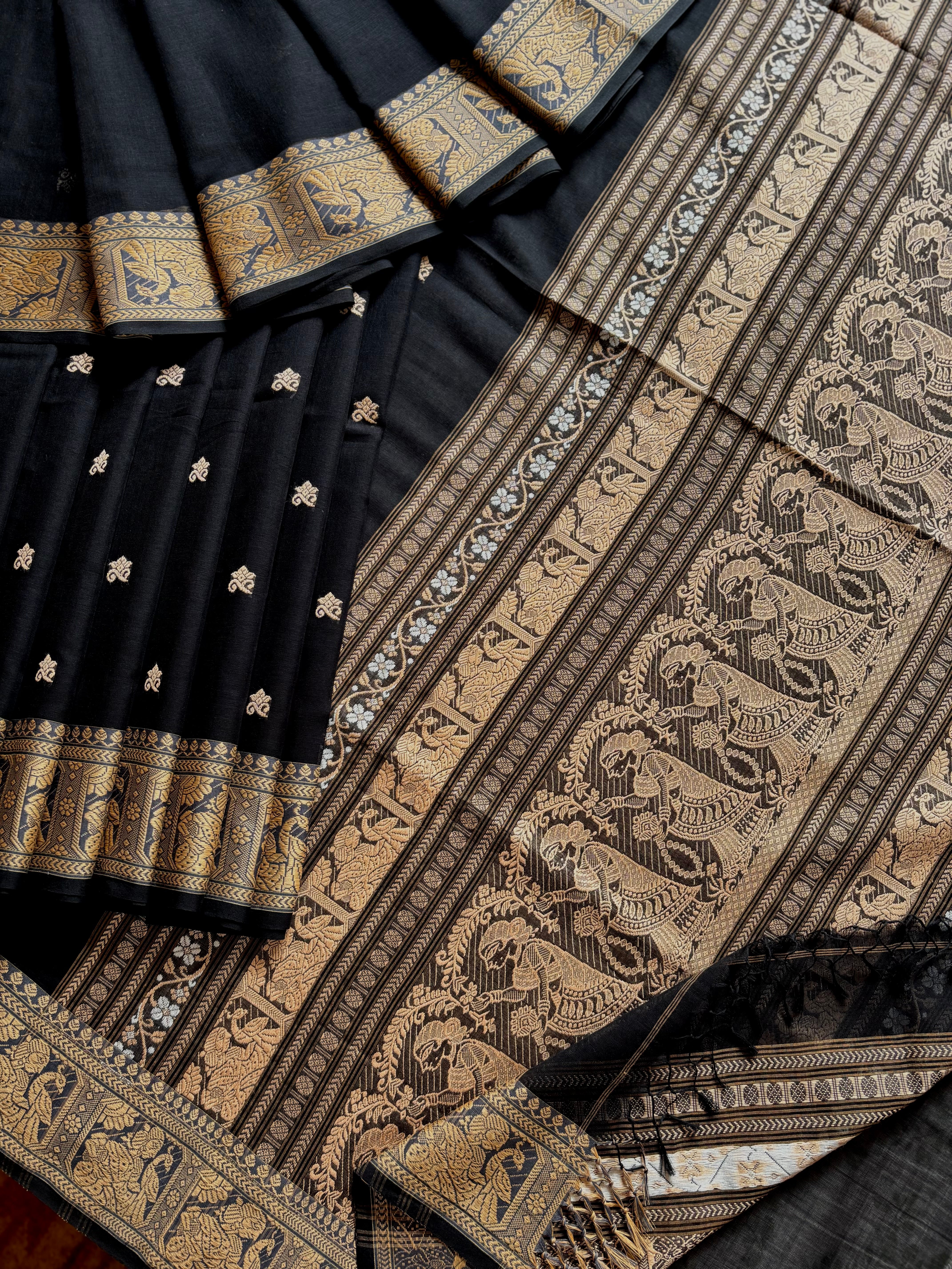 Pure Cotton Black Baluchari Saree