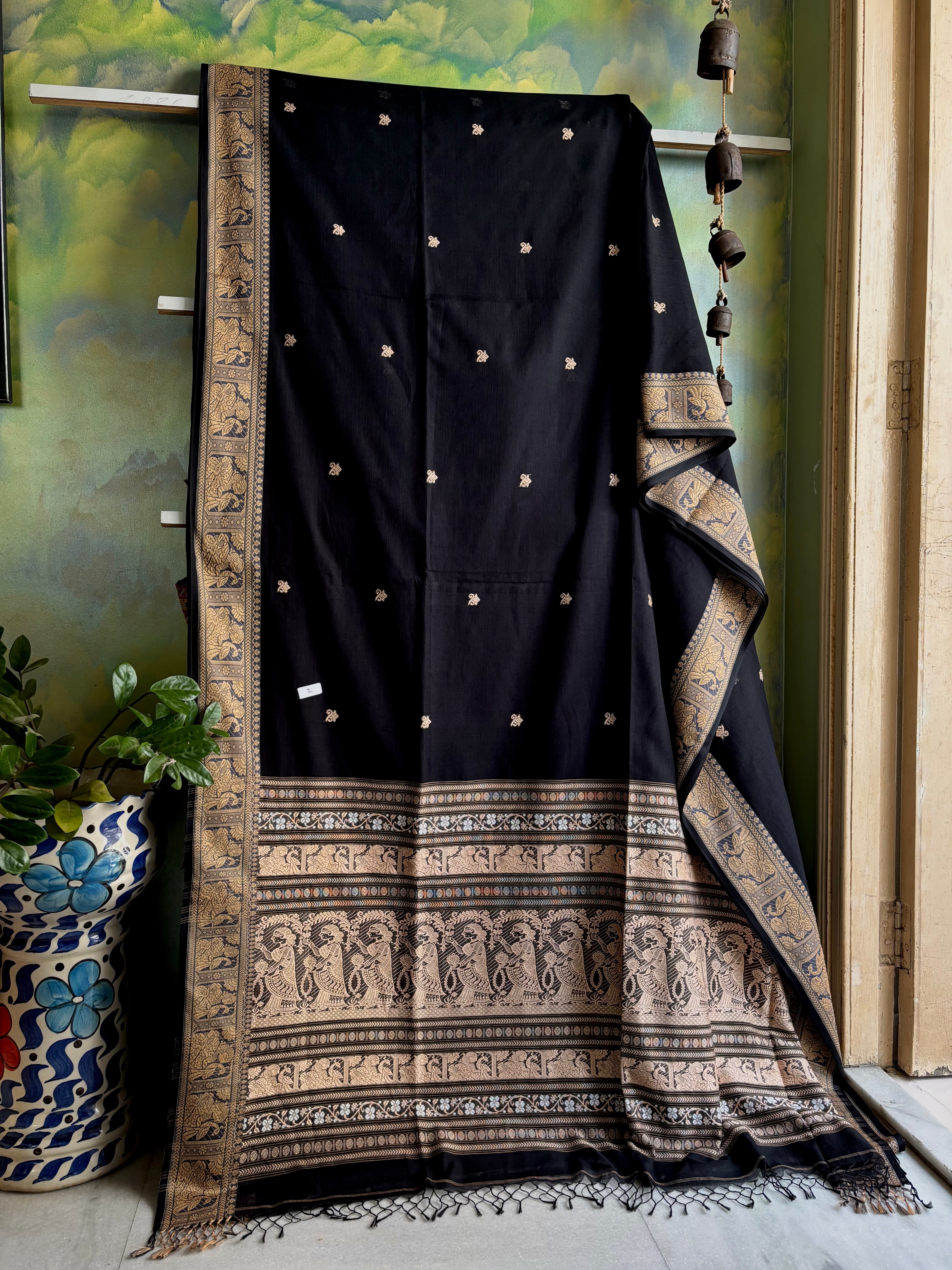 Pure Cotton Black Baluchari Saree