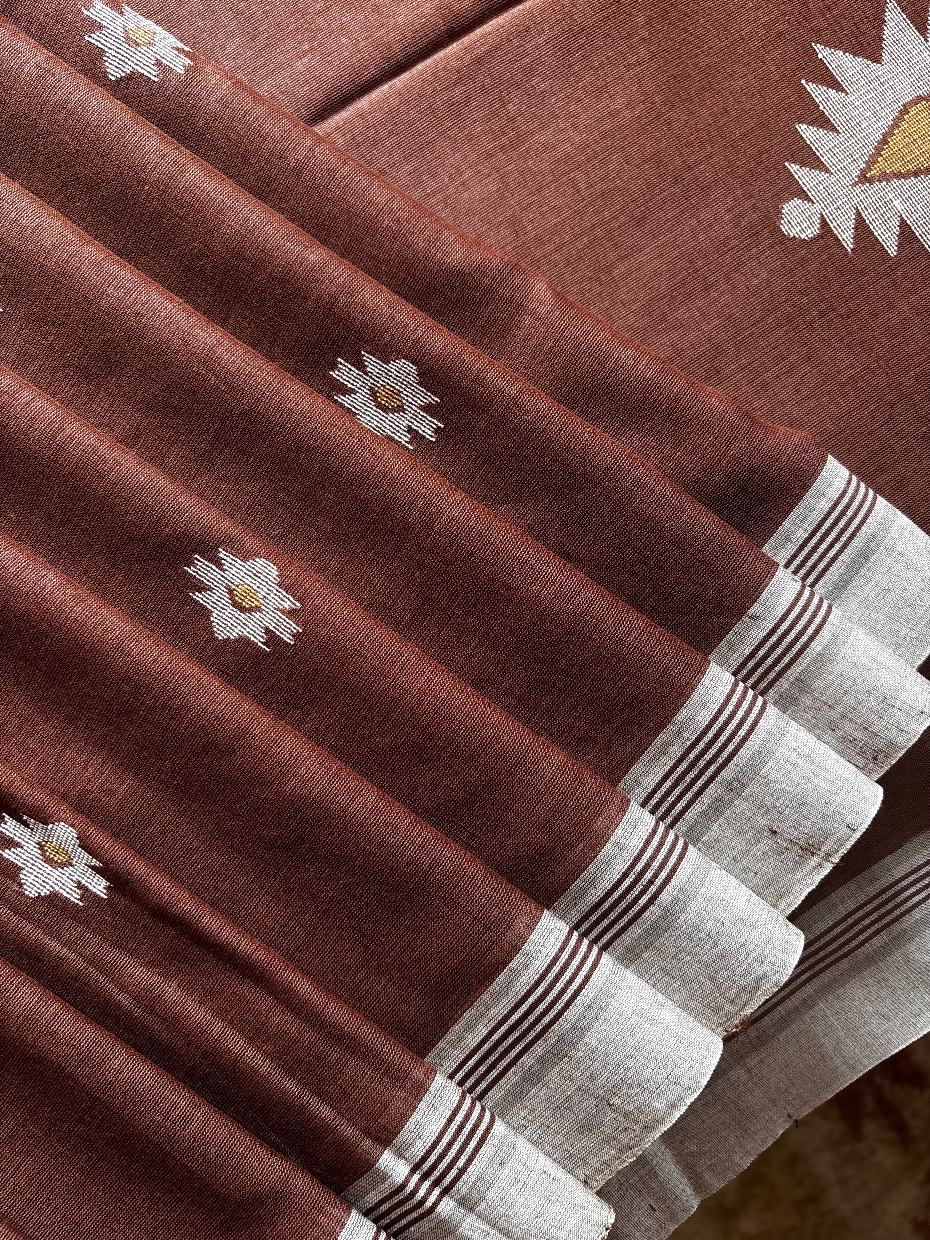 Handwoven Light Brown Cotton Jamdani Saree