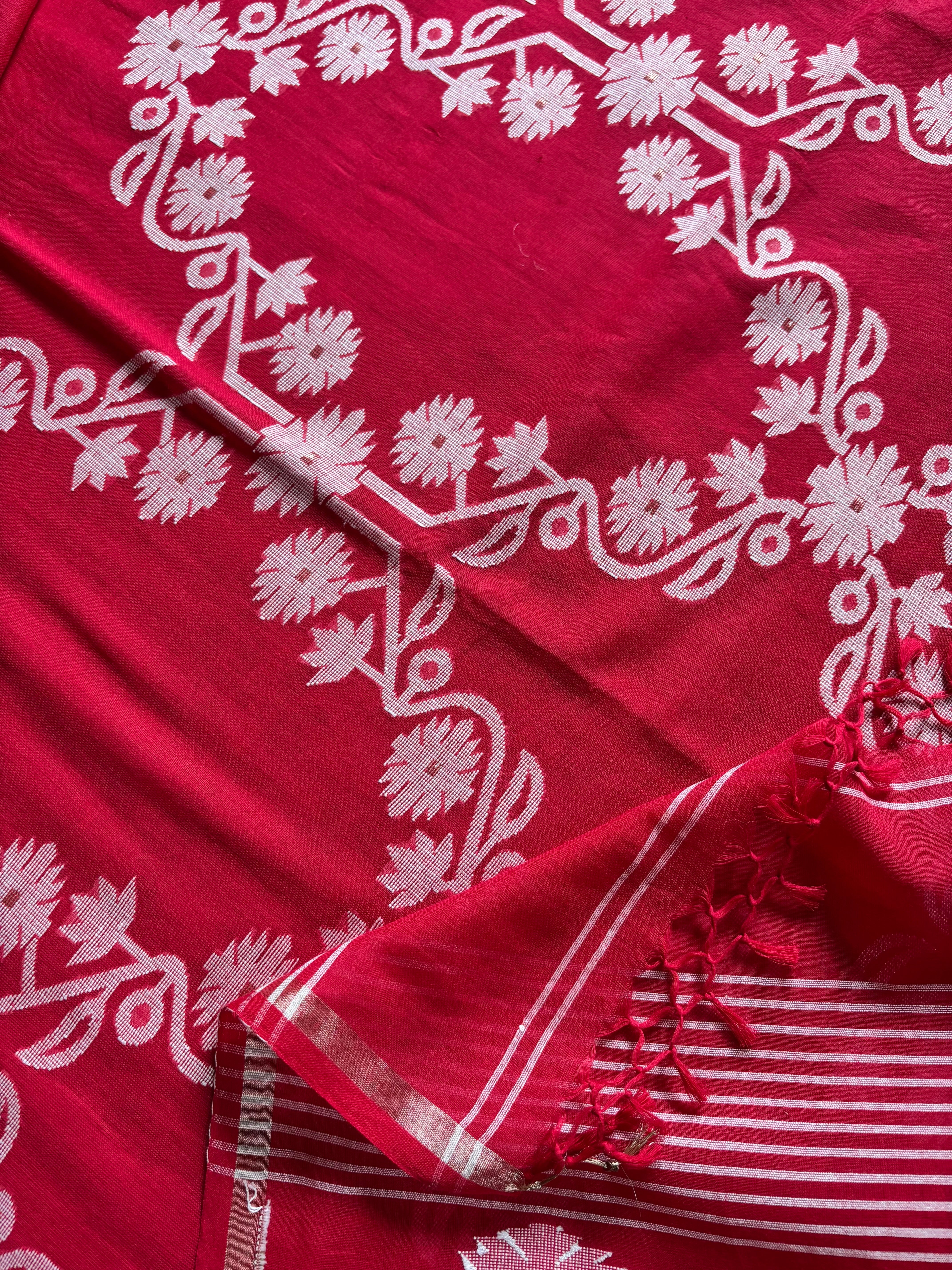 Pure Cotton Red Jamdani Saree