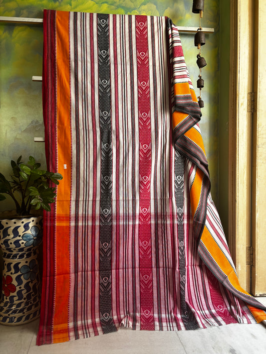 Handwoven White Pure Cotton Dhonekhali Saree
