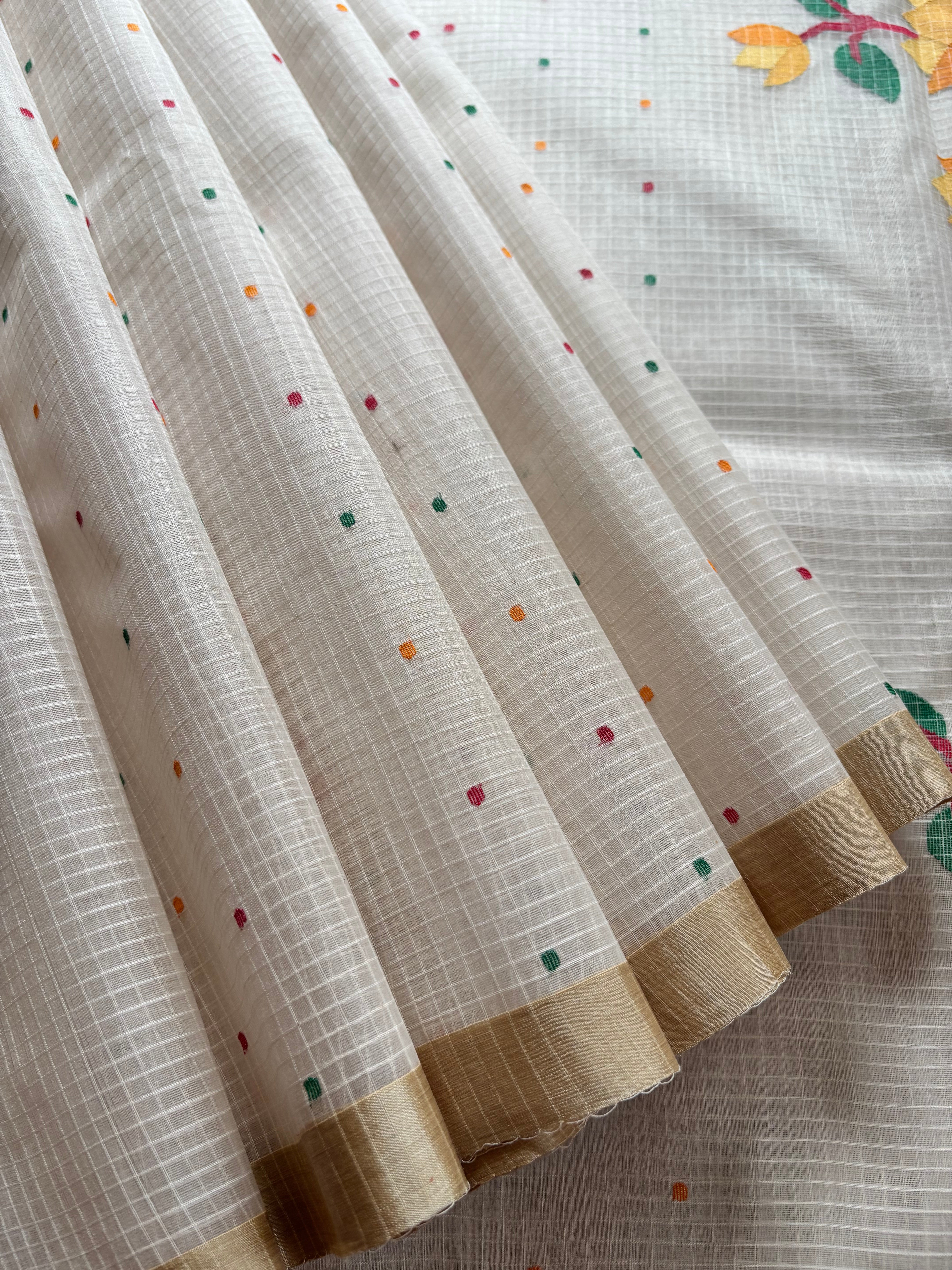 Handwoven Resham Kota Ivory with Tussar Border Jamdani