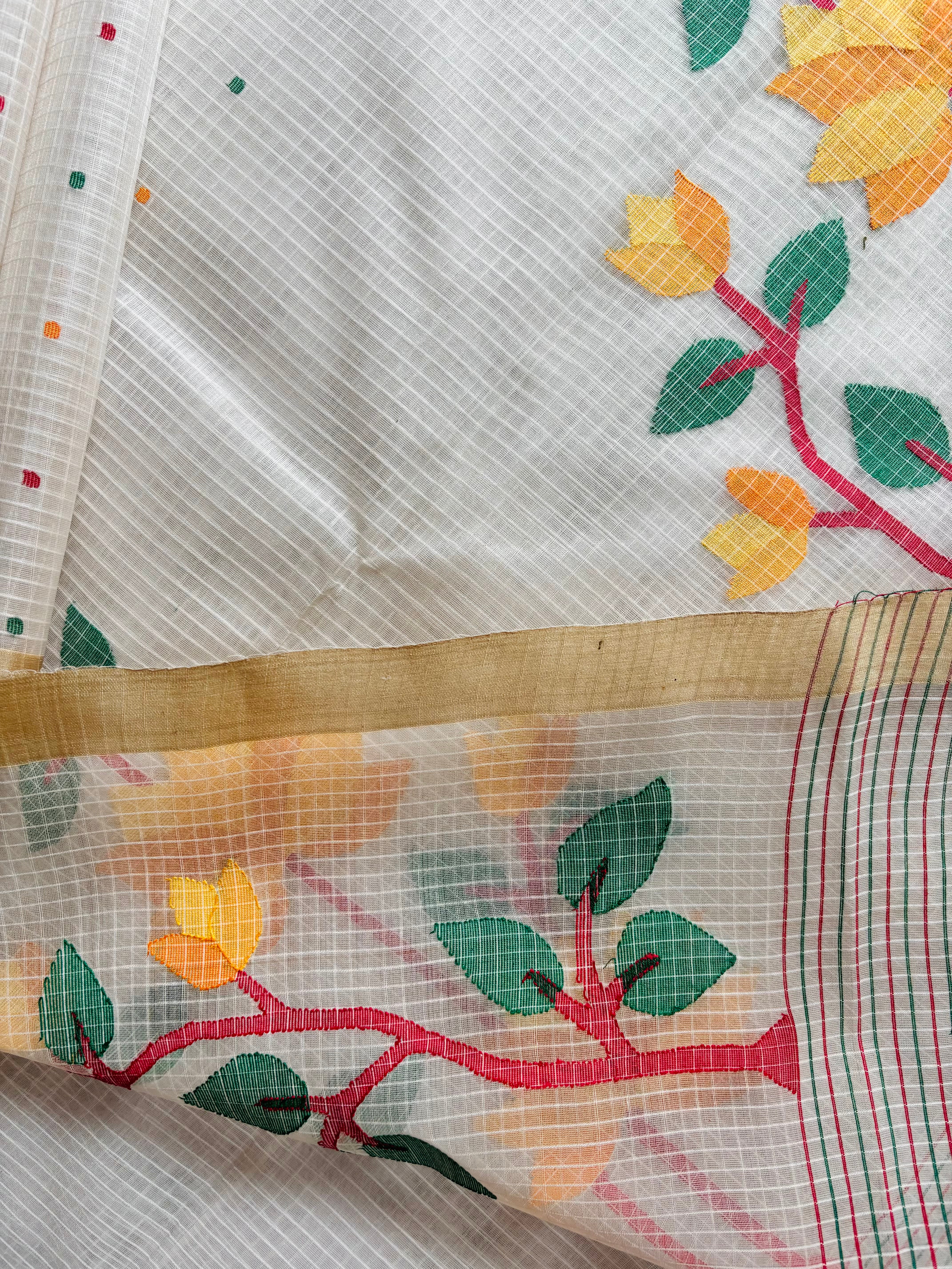 Handwoven Resham Kota Ivory with Tussar Border Jamdani