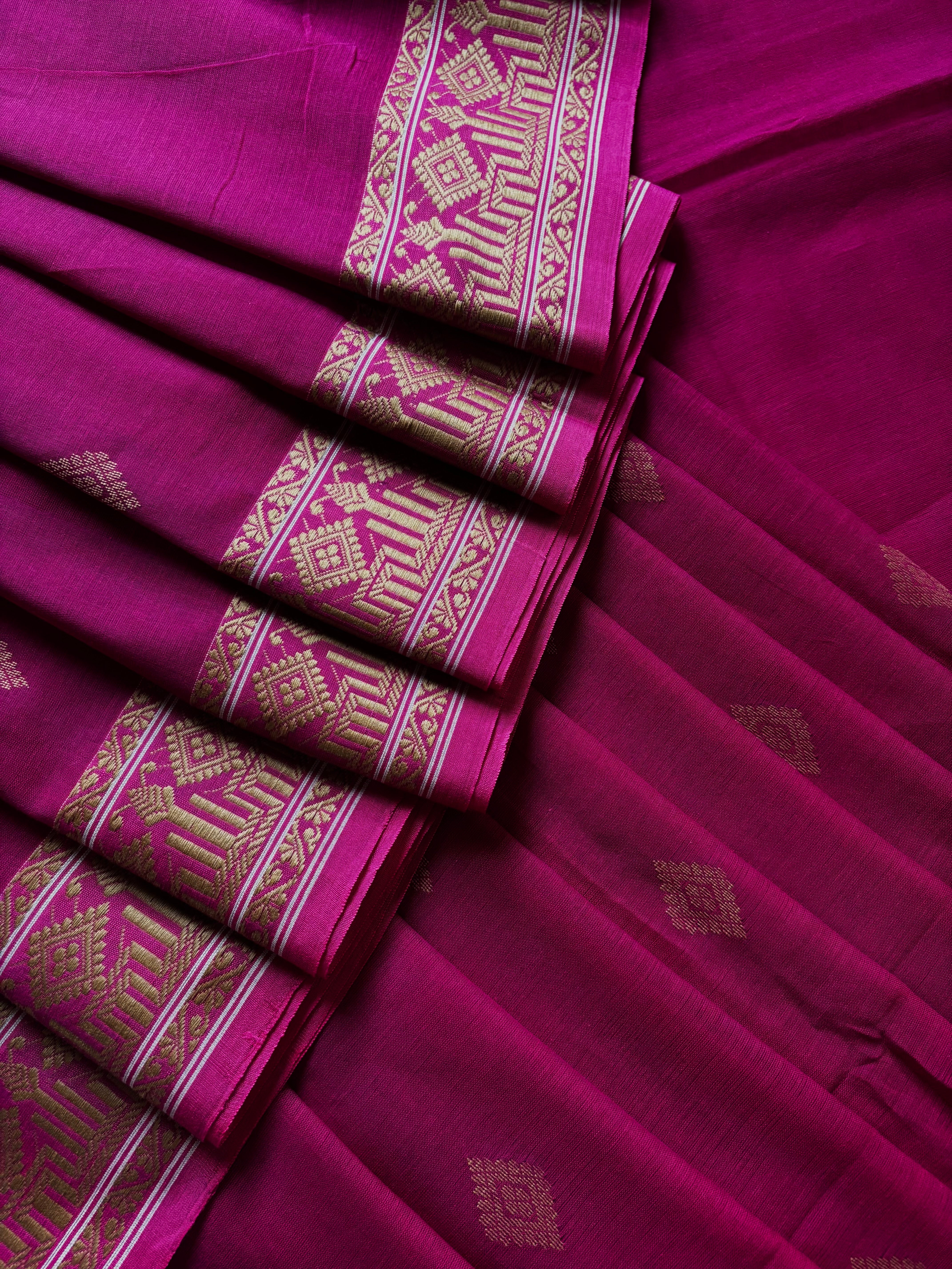 Handwoven Magenta Colour Phulia Cotton Saree