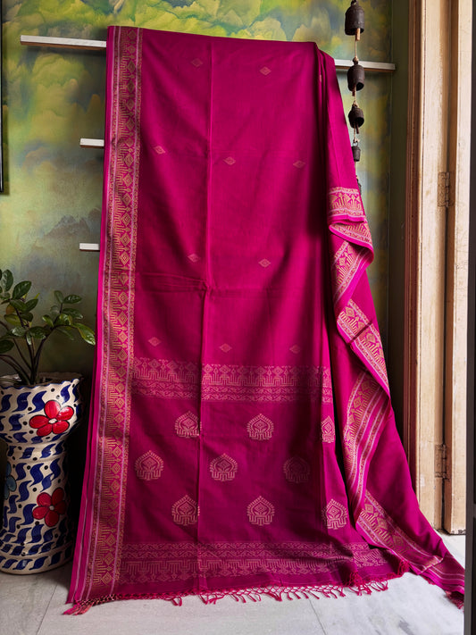Handwoven Magenta Colour Phulia Cotton Saree