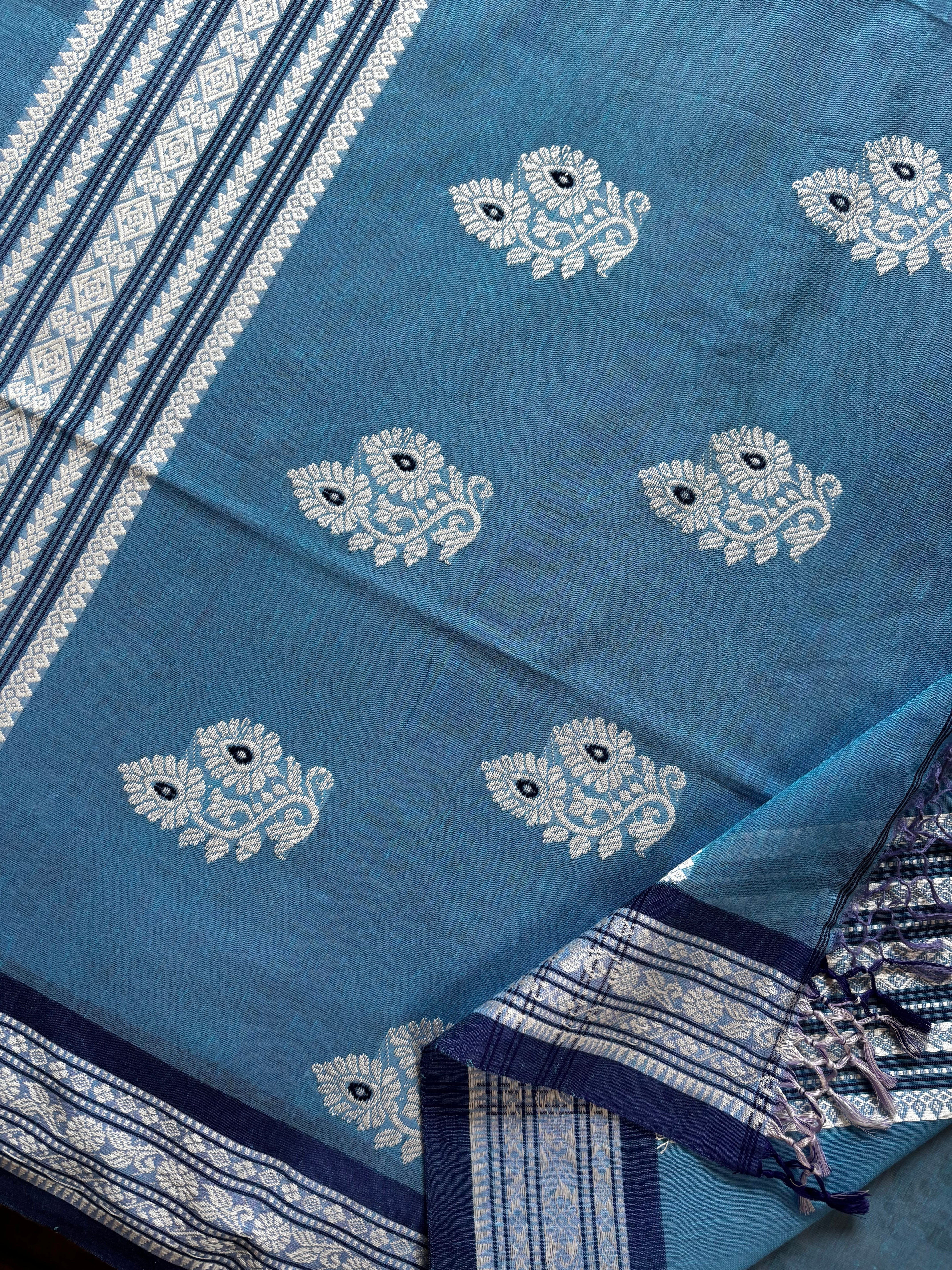 Handwoven Sky Blue Colour Phulia Cotton Saree
