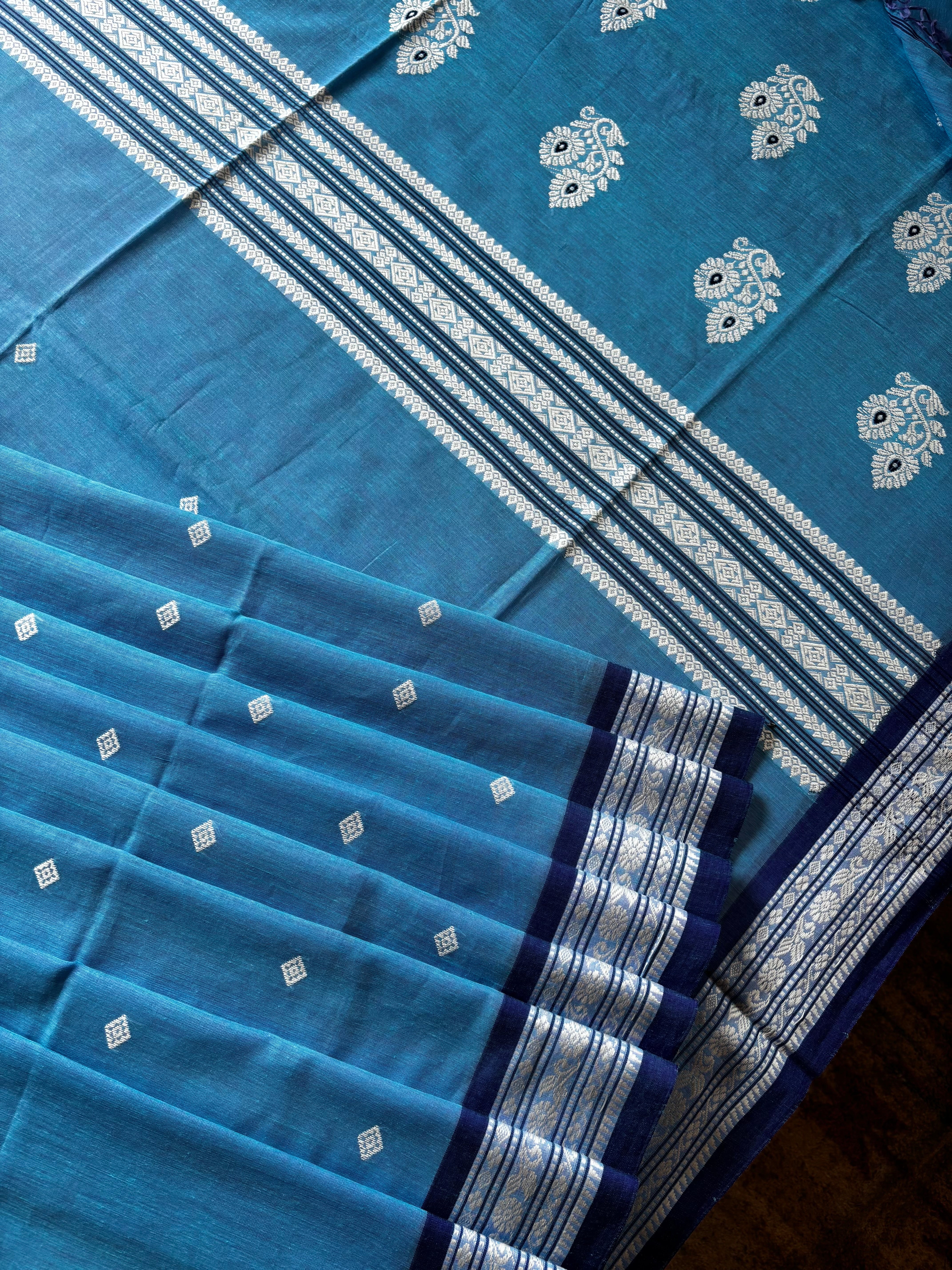 Handwoven Sky Blue Colour Phulia Cotton Saree