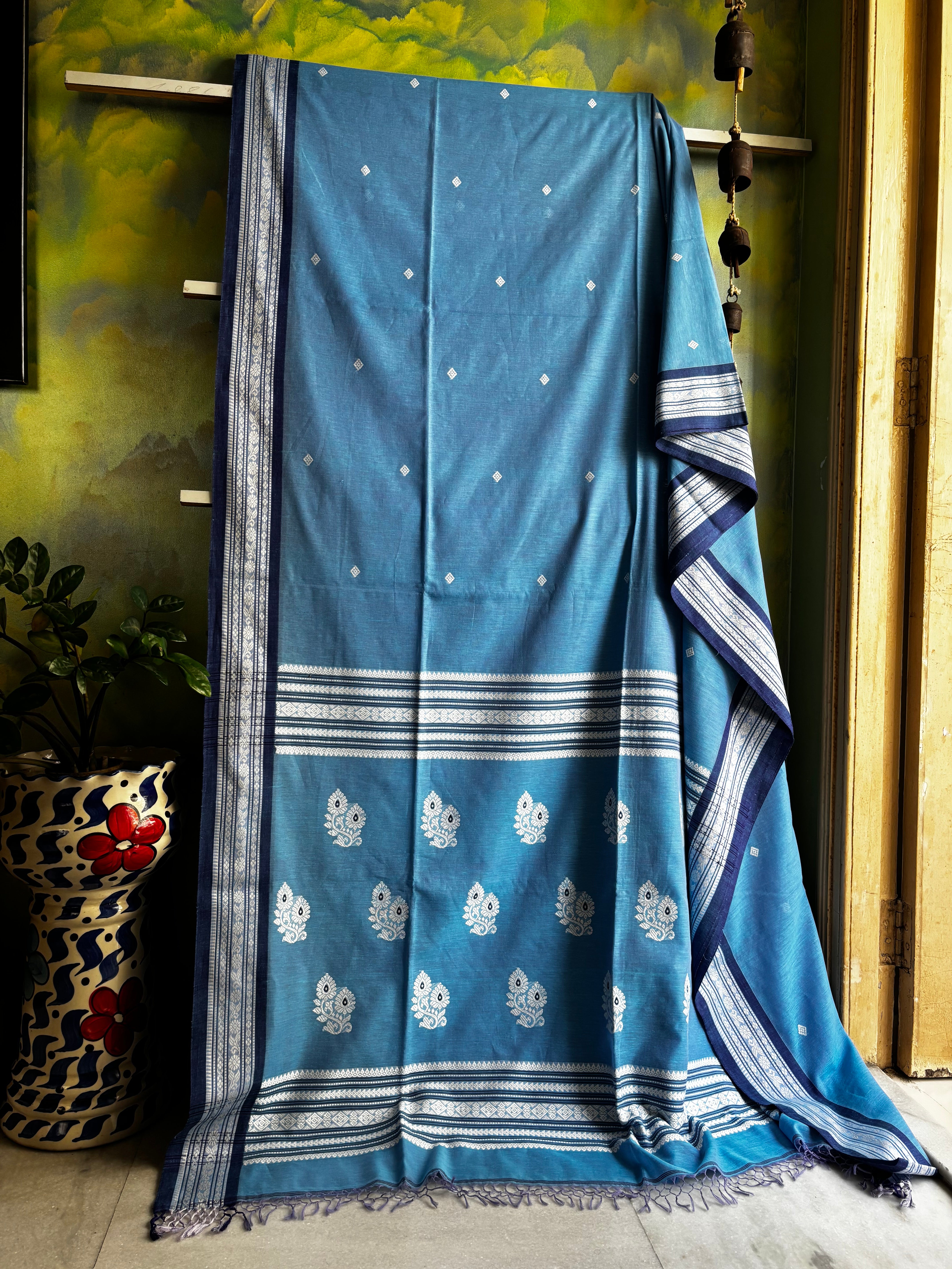 Handwoven Sky Blue Colour Phulia Cotton Saree