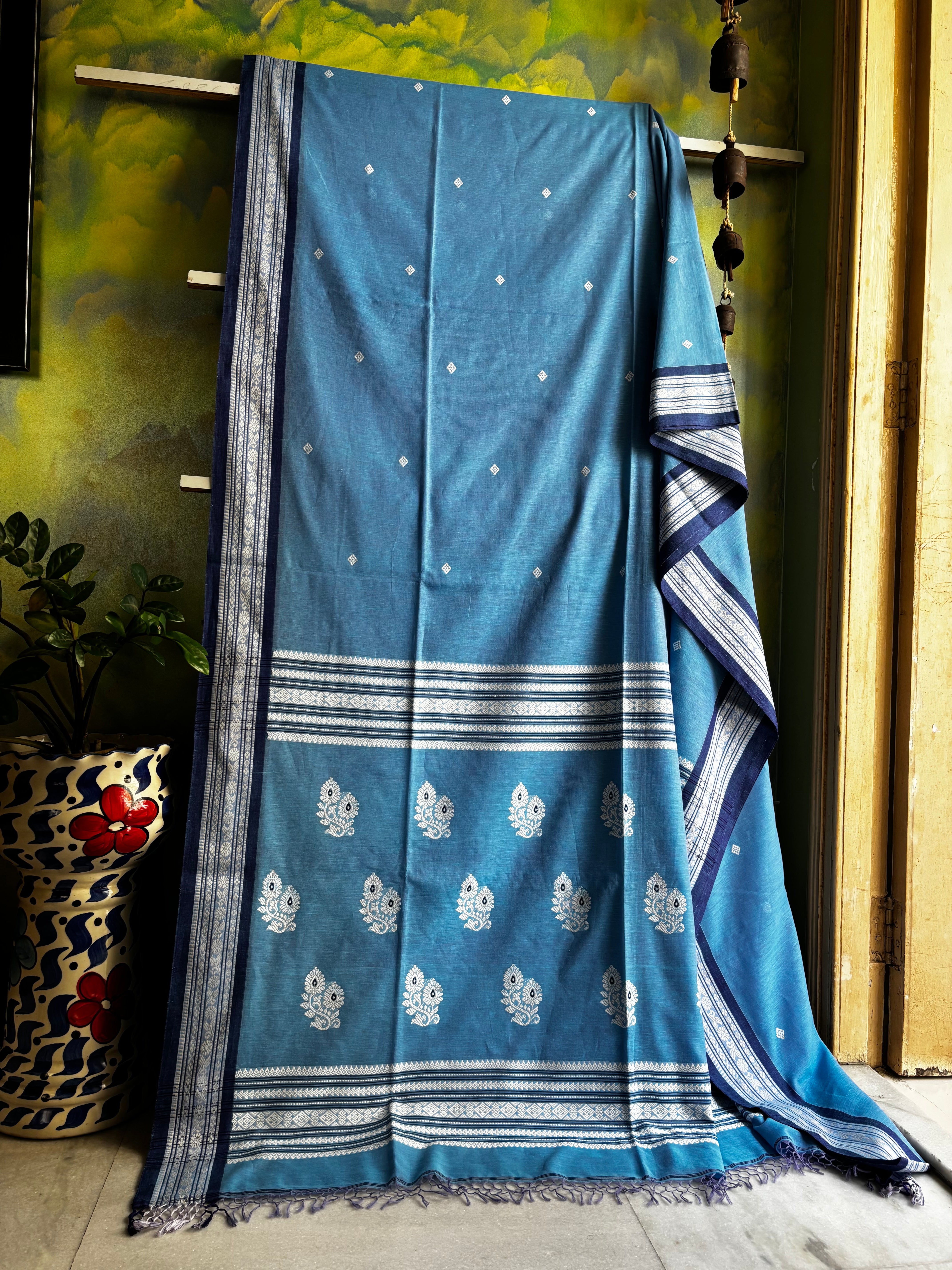 Handwoven Sky Blue Colour Phulia Cotton Saree