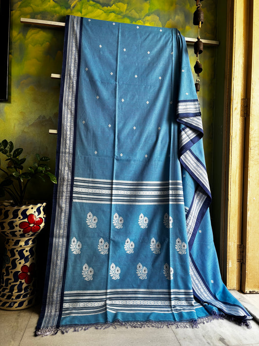 Handwoven Sky Blue Colour Phulia Cotton Saree