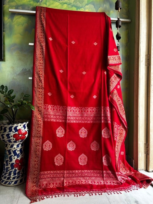 Handwoven Red Colour Phulia Cotton Saree