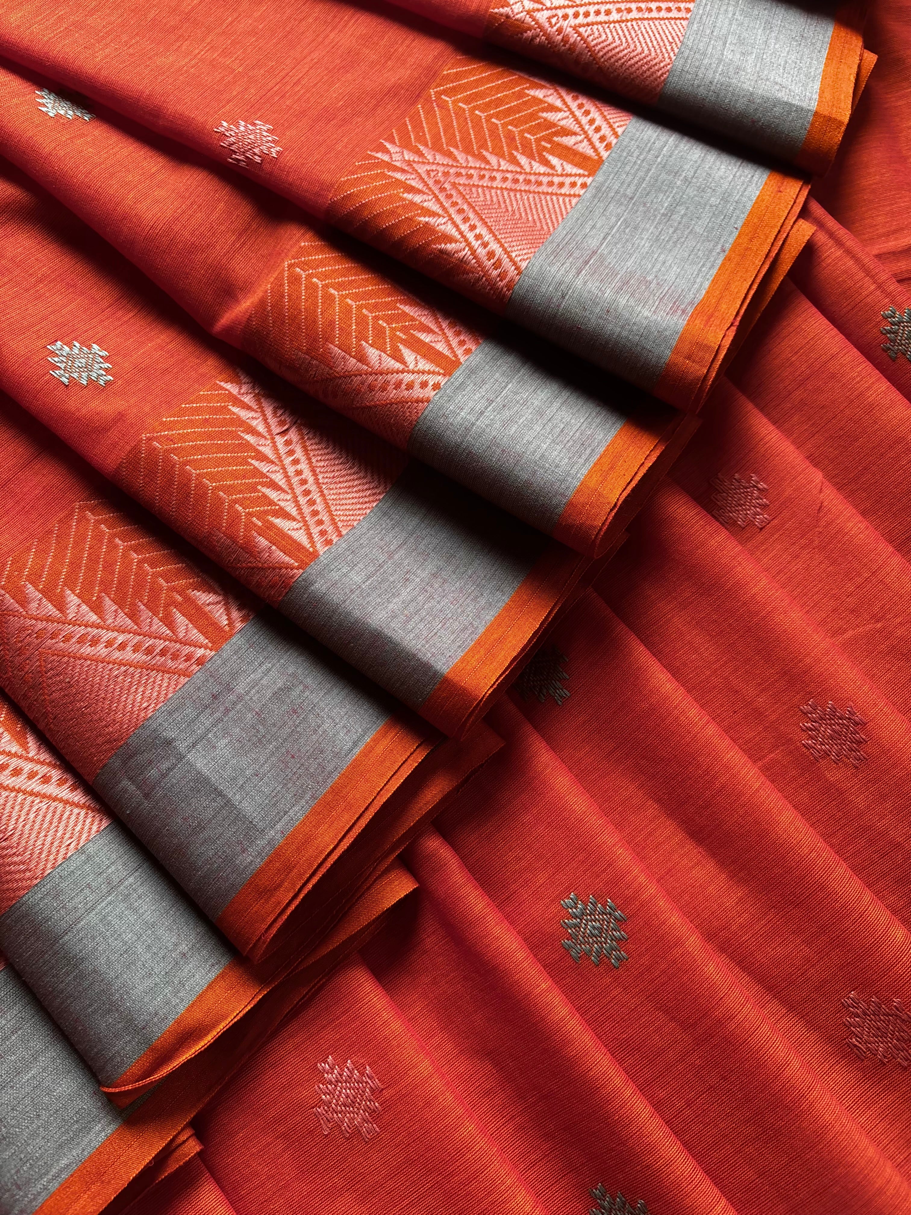 Handwoven Matte Orange Colour Phulia Cotton Saree