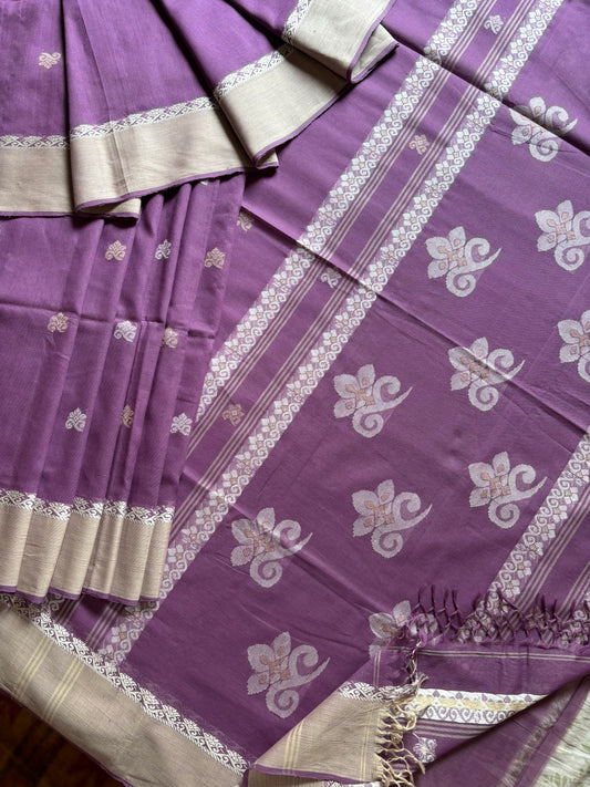 Handwoven Light Purple Cotton Jamdani Saree