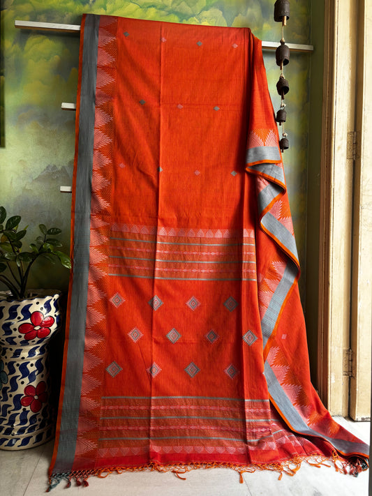 Handwoven Matte Orange Colour Phulia Cotton Saree