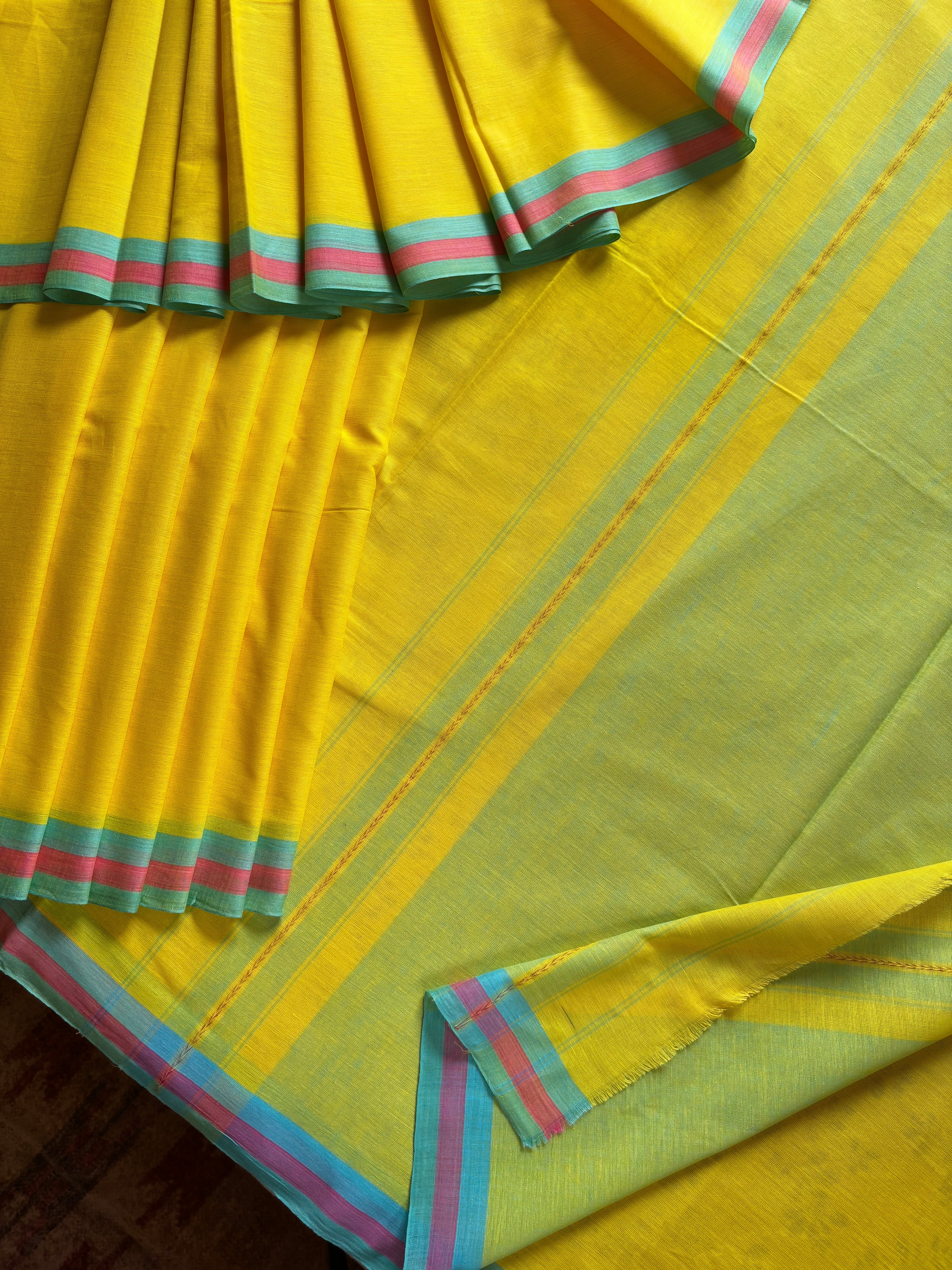 Handwoven Yellow Colour Dhonekhali Cotton Saree