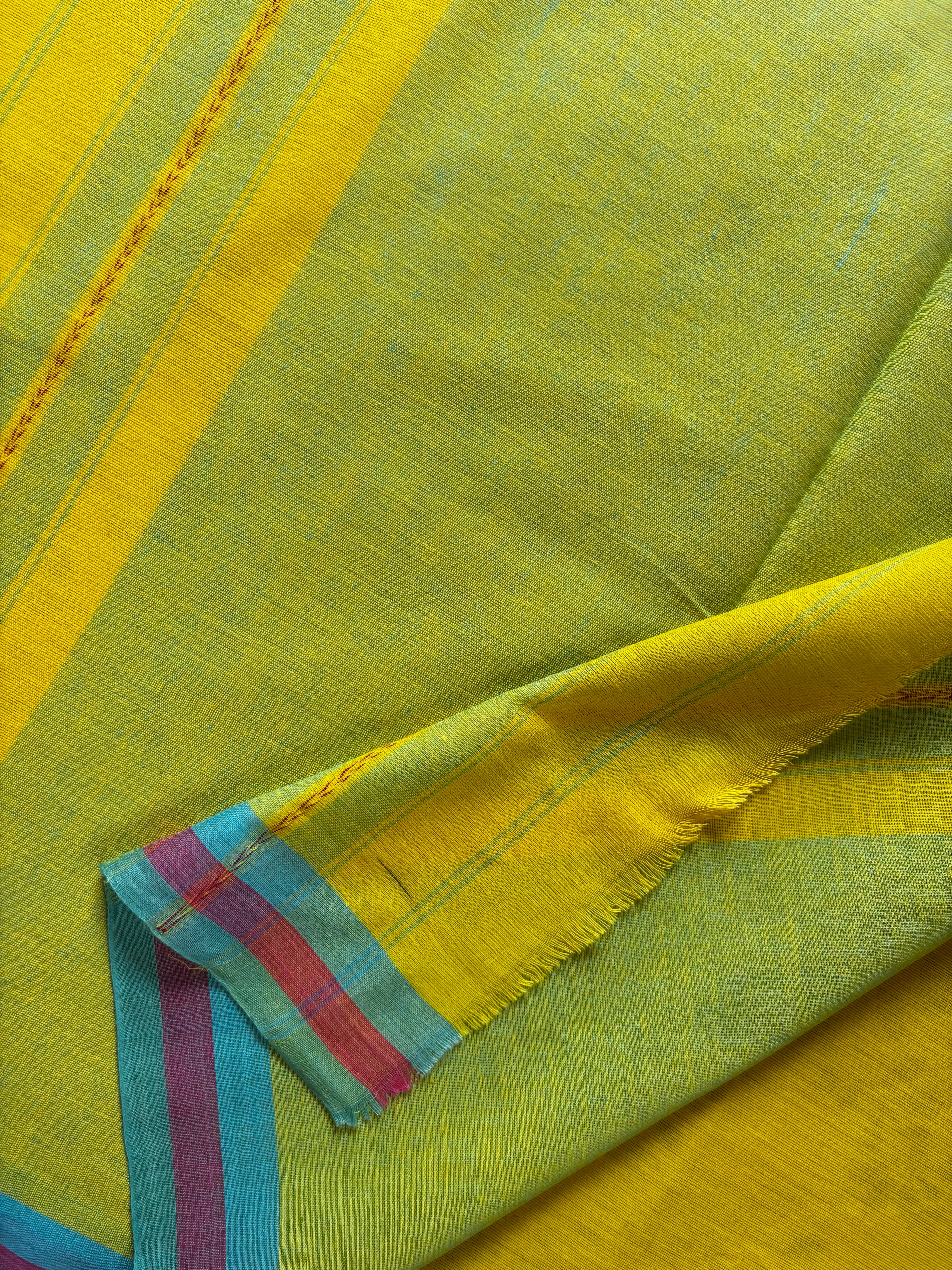 Handwoven Yellow Colour Dhonekhali Cotton Saree