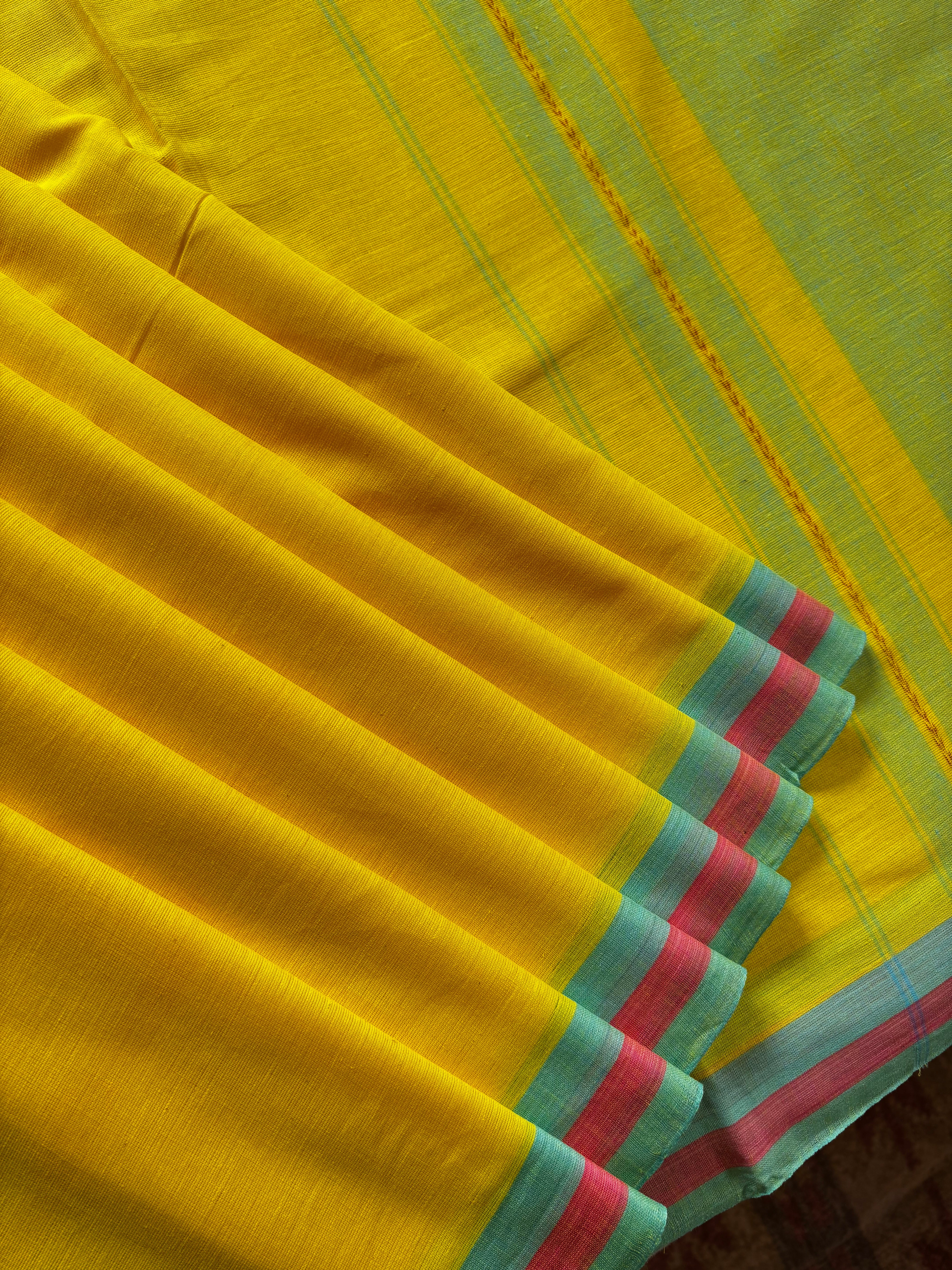Handwoven Yellow Colour Dhonekhali Cotton Saree