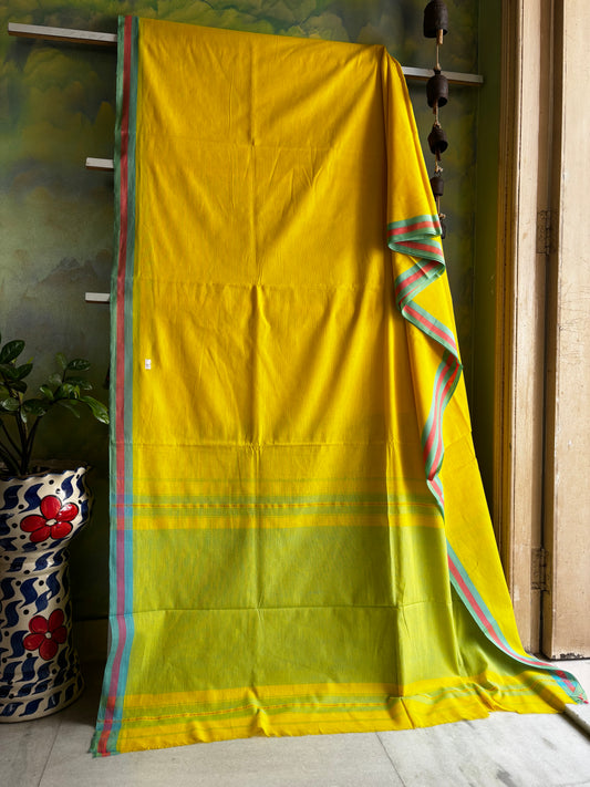 Handwoven Yellow Colour Dhonekhali Cotton Saree