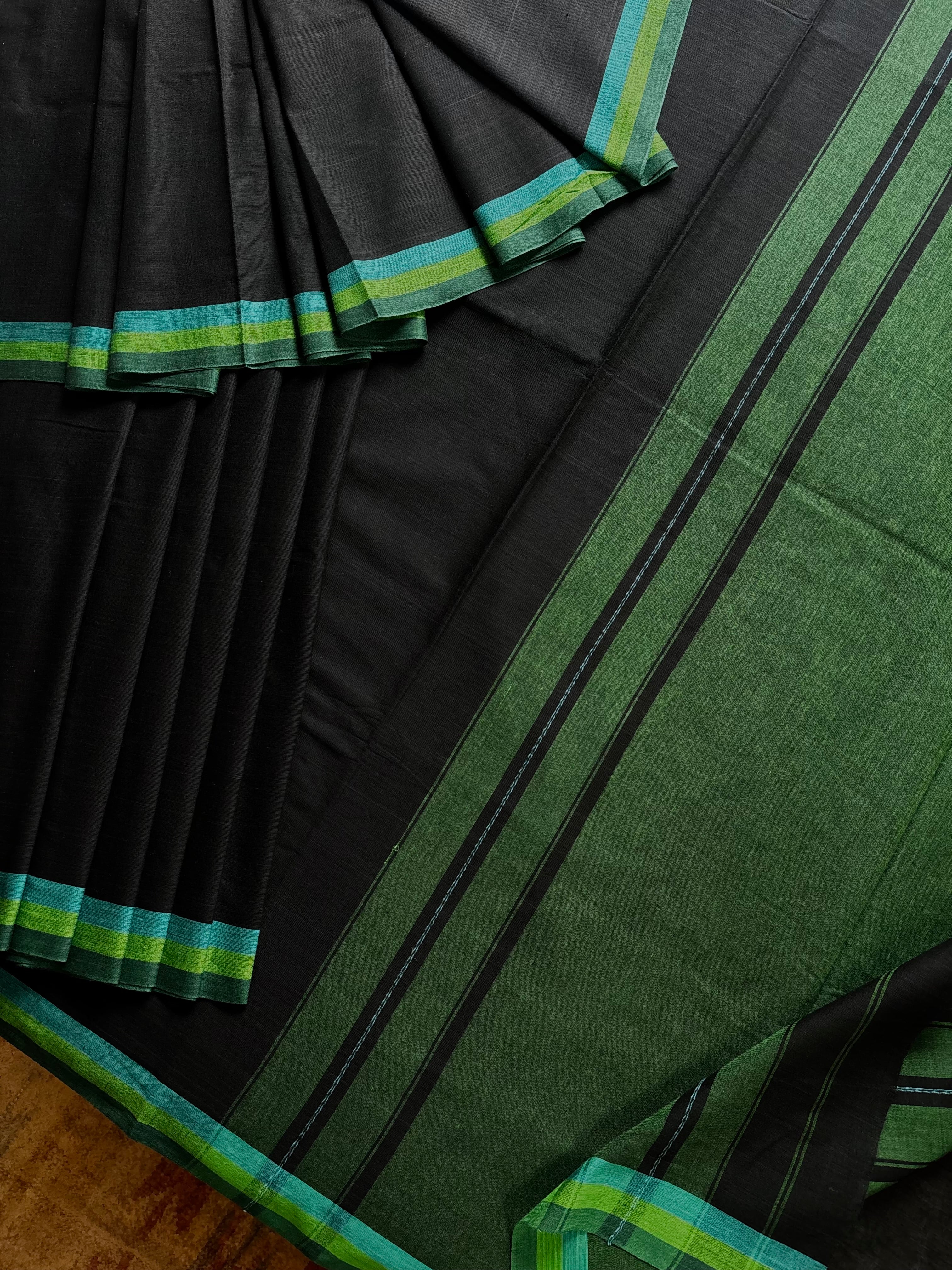 Handwoven Black Colour Dhonekhali Cotton Saree