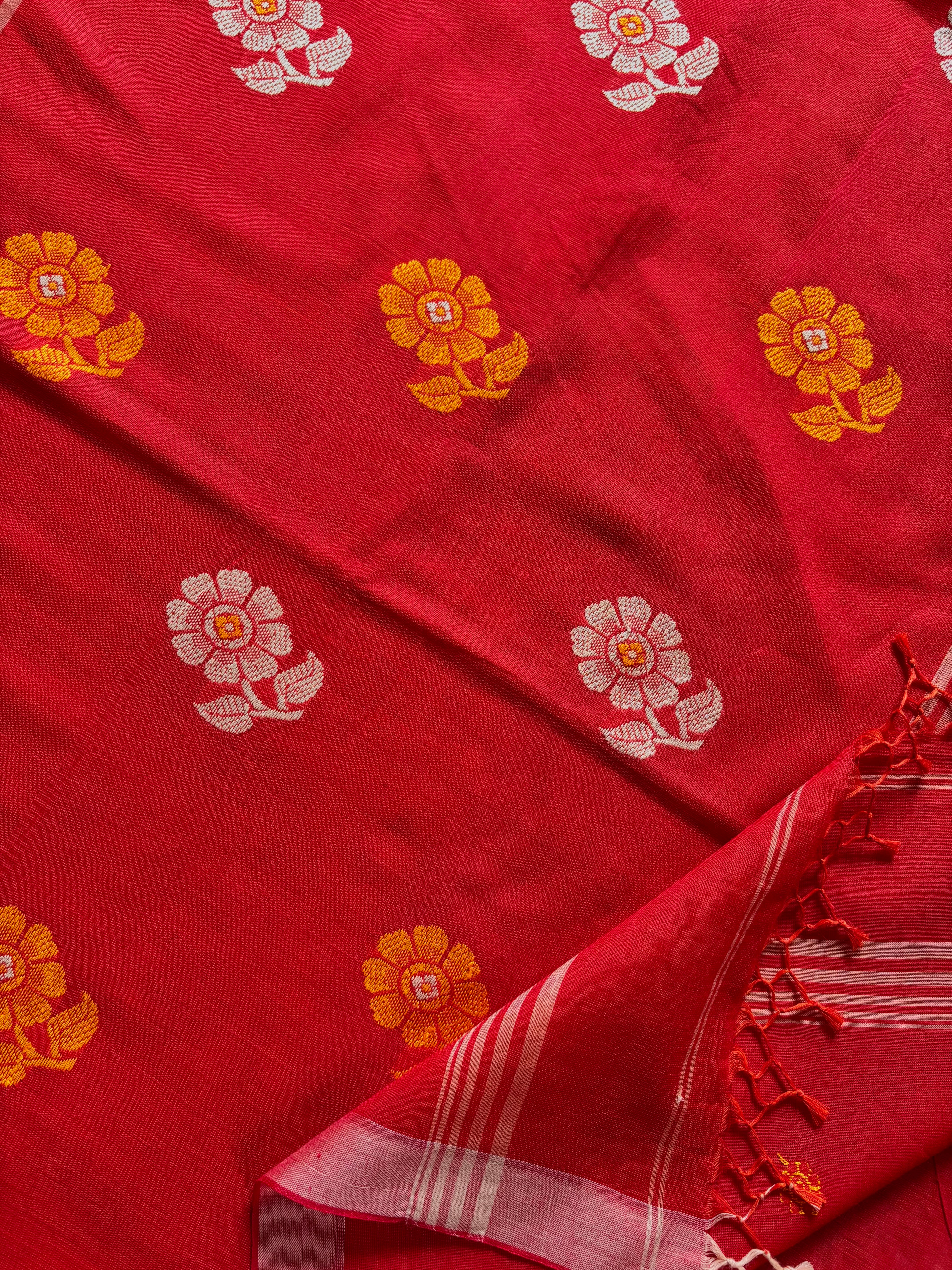 Handwoven Reddish Orange Cotton Jamdani