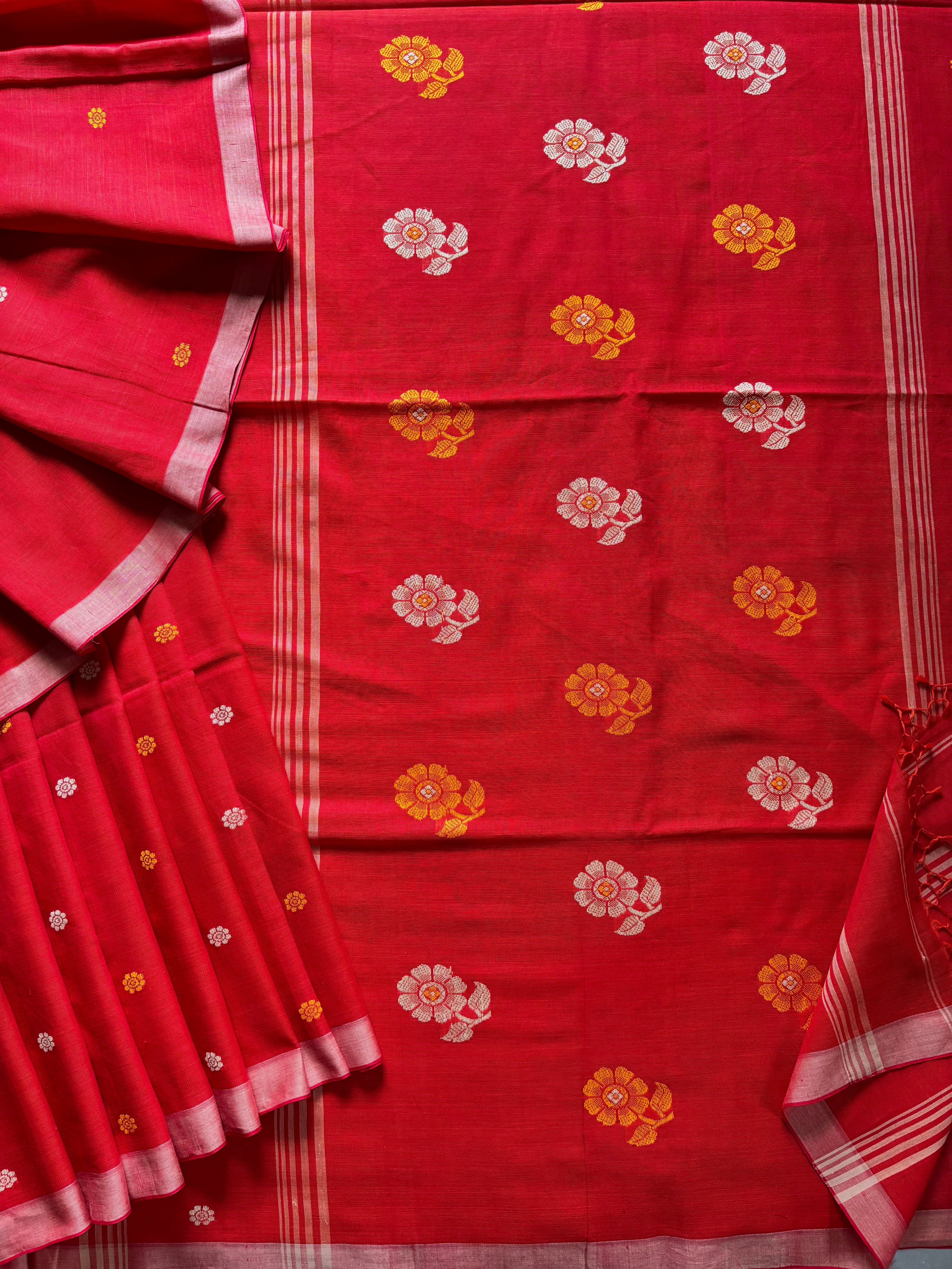 Handwoven Reddish Orange Cotton Jamdani