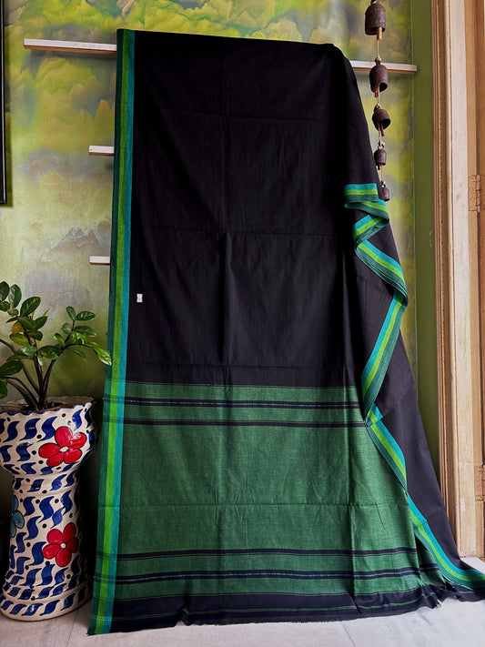Handwoven Black Colour Dhonekhali Cotton Saree