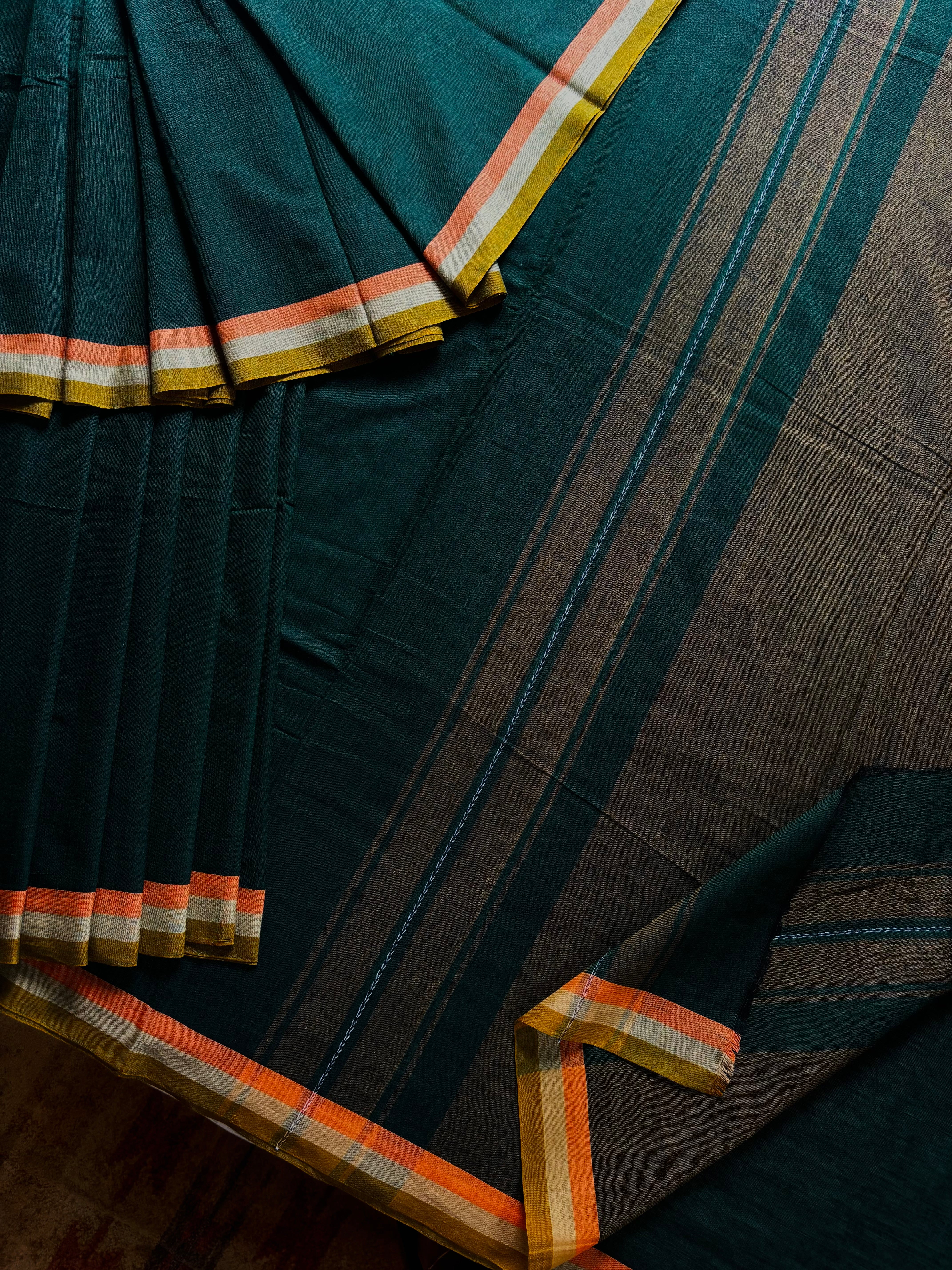 Handwoven Bottle Green Colour Dhonekhali Cotton Saree