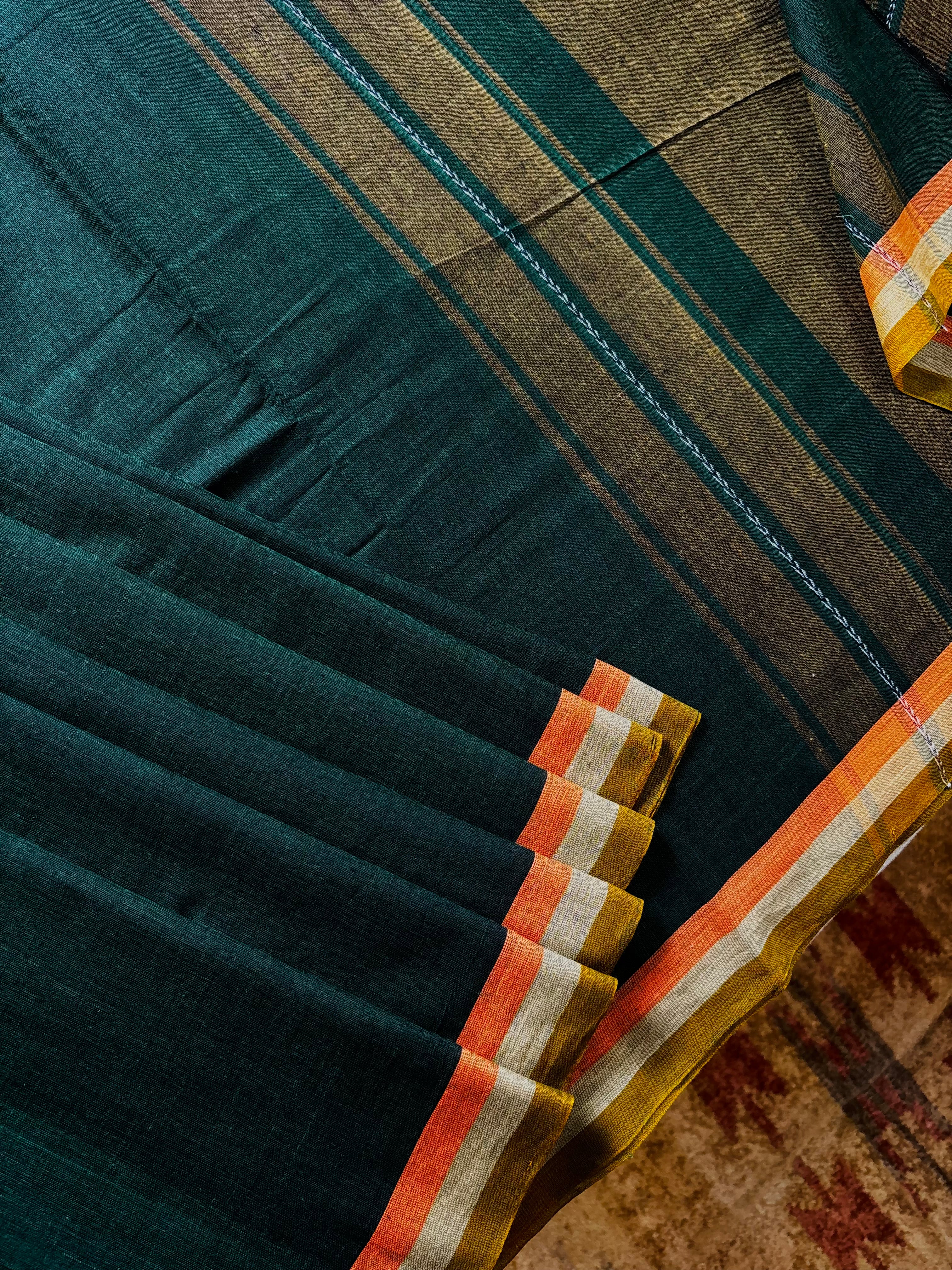 Handwoven Bottle Green Colour Dhonekhali Cotton Saree