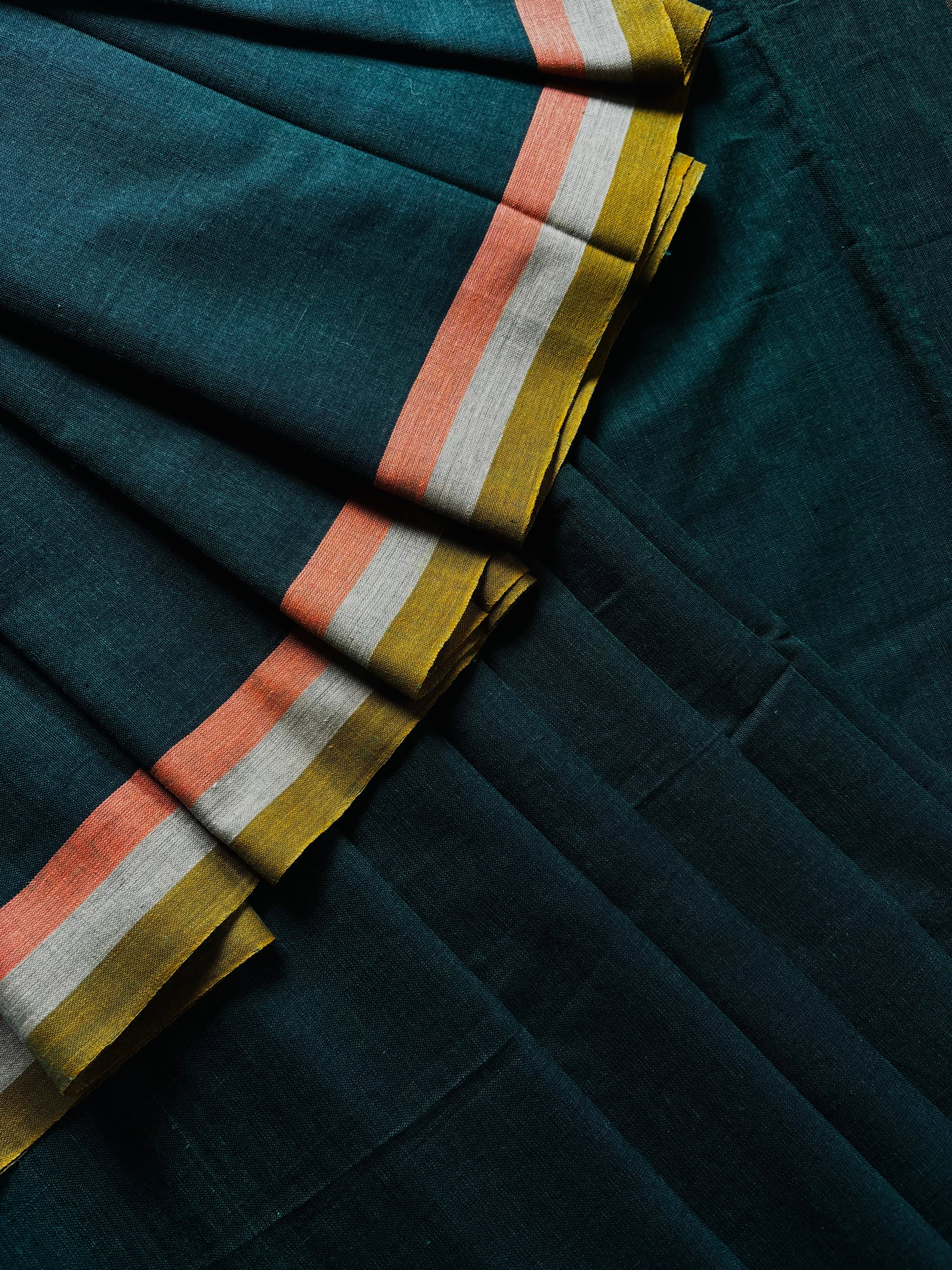 Handwoven Bottle Green Colour Dhonekhali Cotton Saree