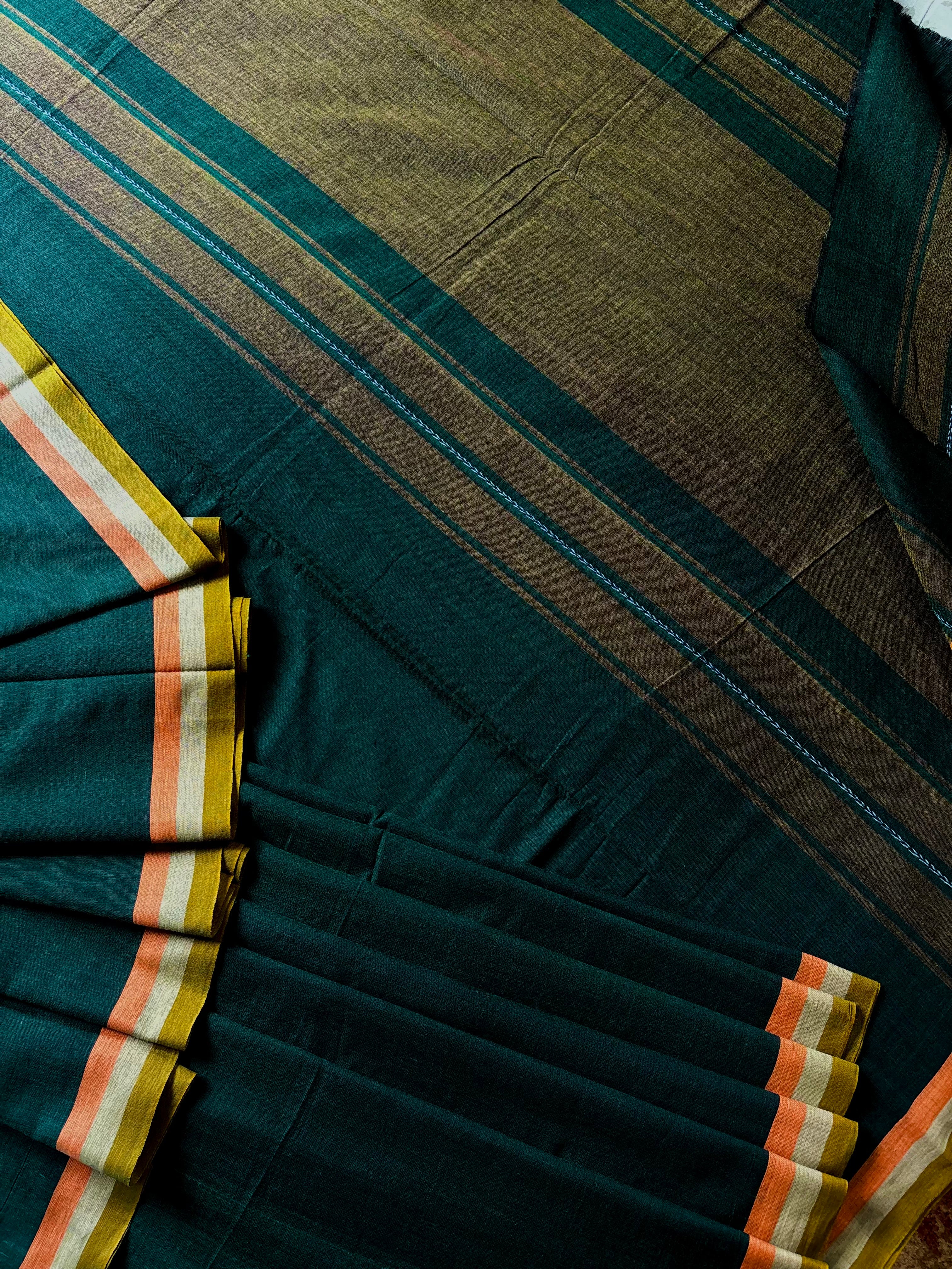 Handwoven Bottle Green Colour Dhonekhali Cotton Saree