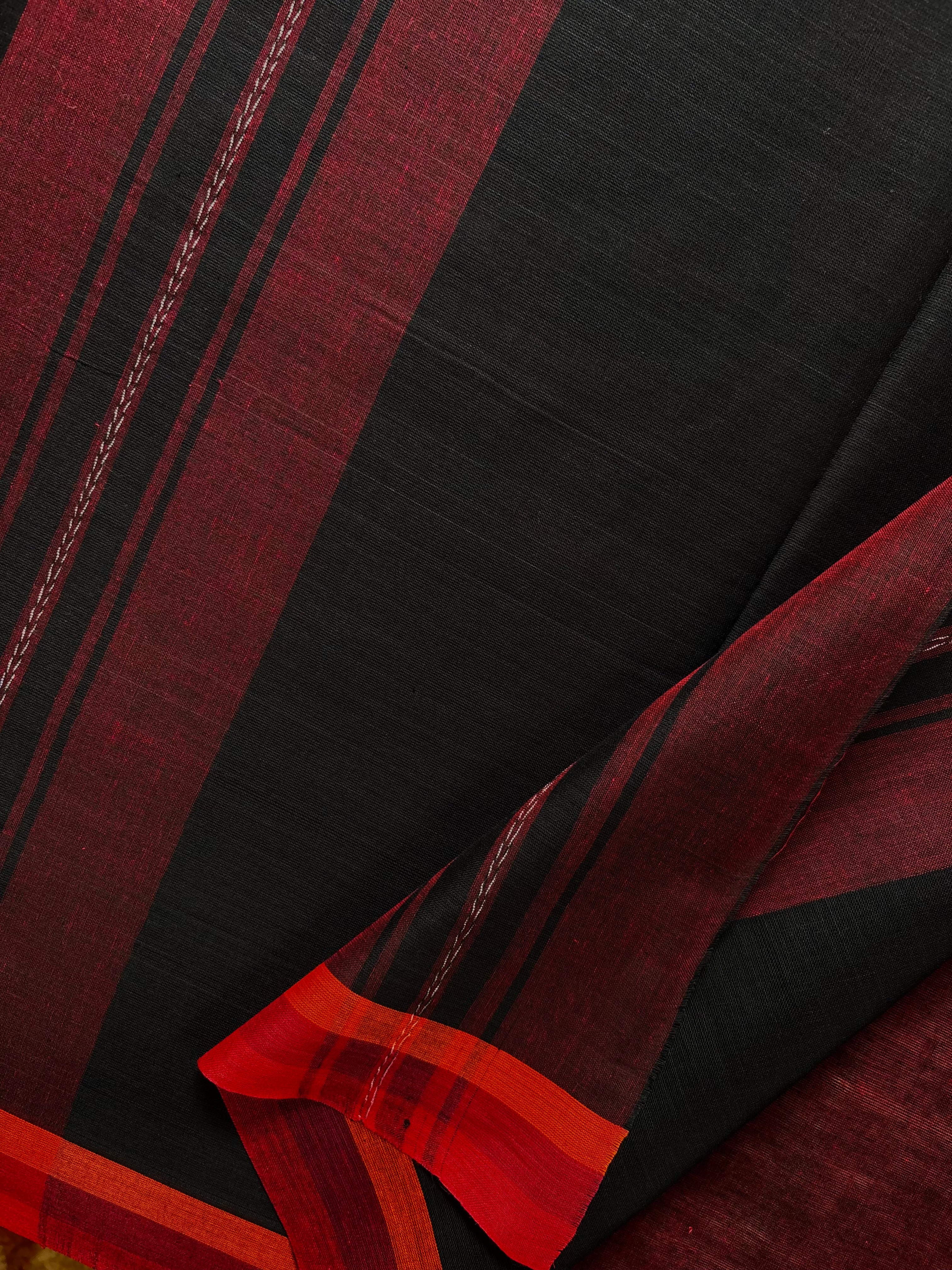 Handwoven Maroonish Wine Colour Dhonekhali Cotton Saree