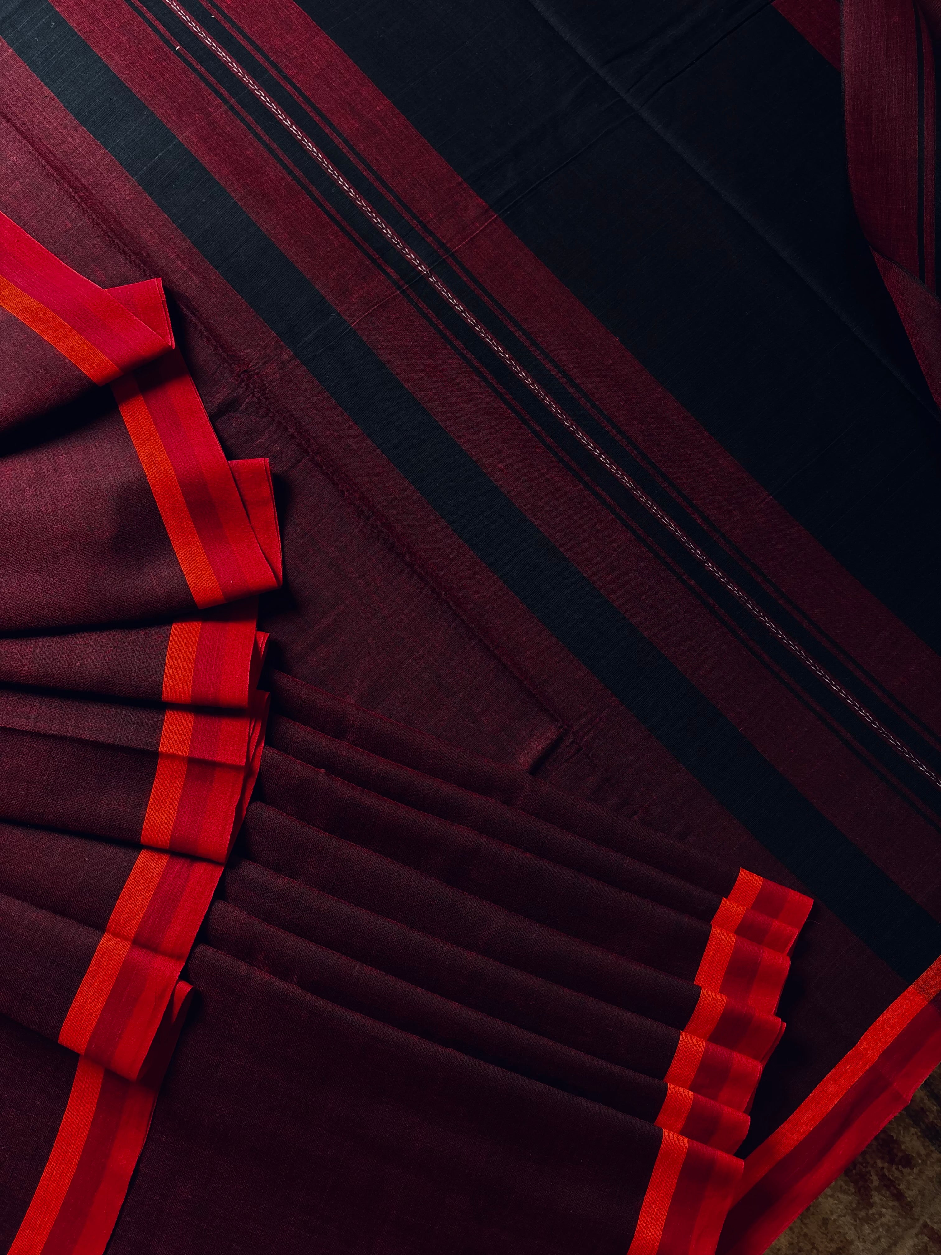 Handwoven Maroonish Wine Colour Dhonekhali Cotton Saree