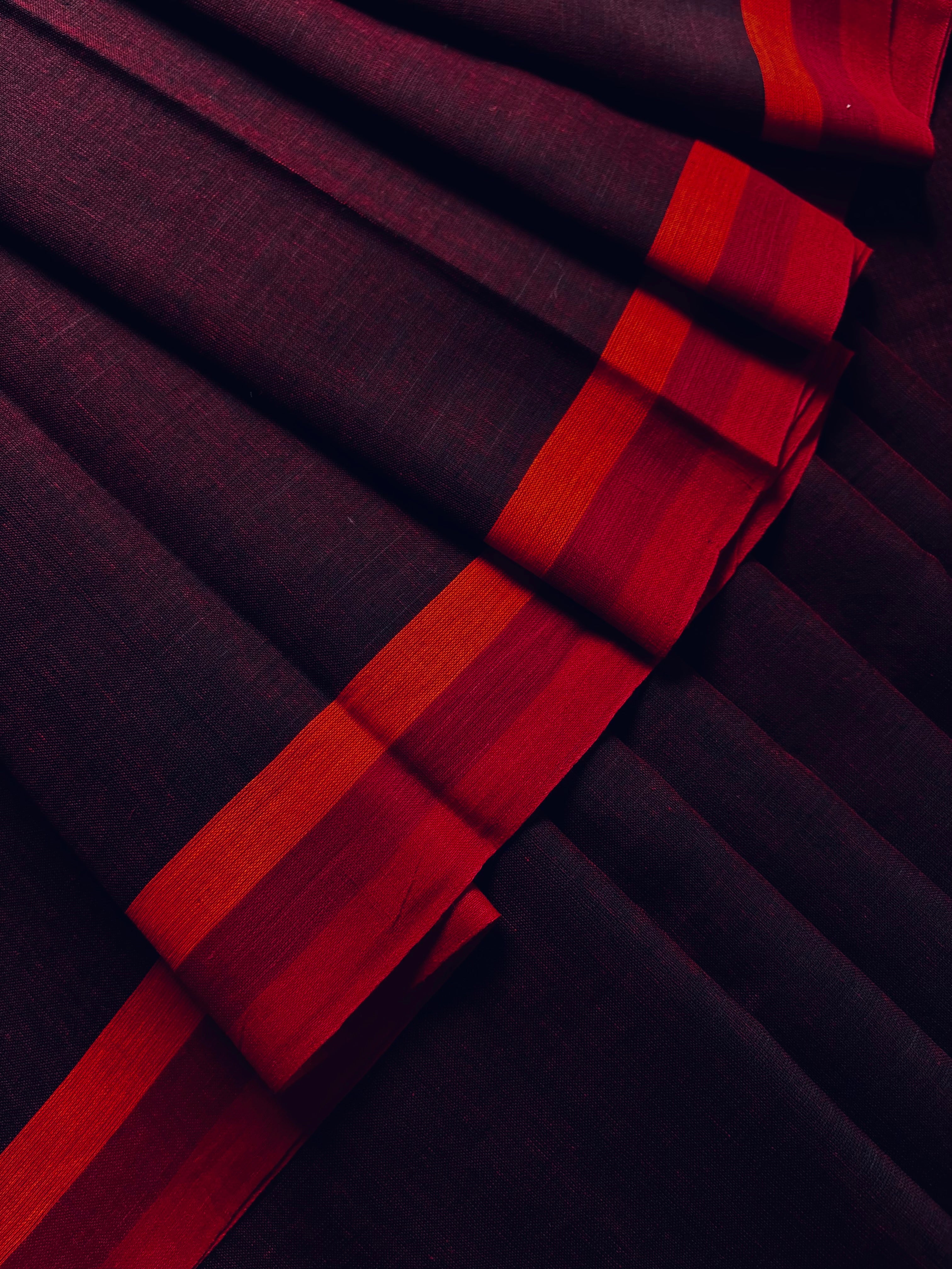 Handwoven Maroonish Wine Colour Dhonekhali Cotton Saree