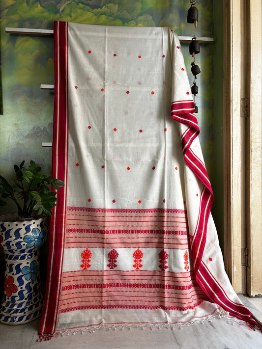 Handwoven Cream Colour Phulia Cotton Saree