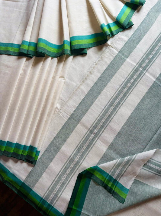 Handwoven White Colour Dhonekhali Cotton Saree