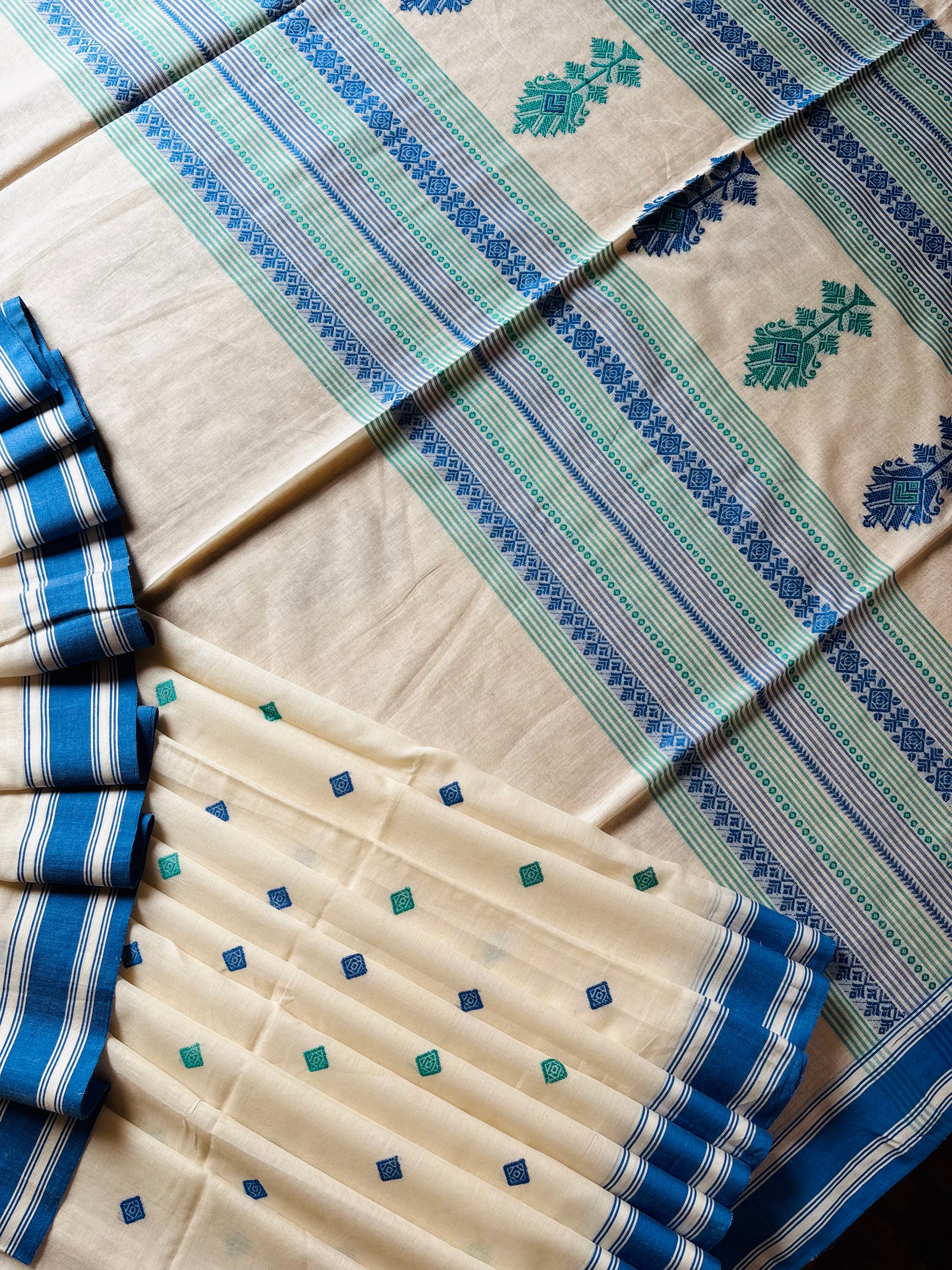 Handwoven Cream White Colour Phulia Cotton Saree