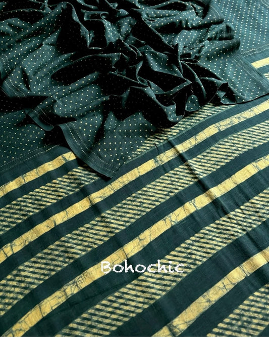 Bagh Handblock Printed Green Colour Pure Cotton Saree