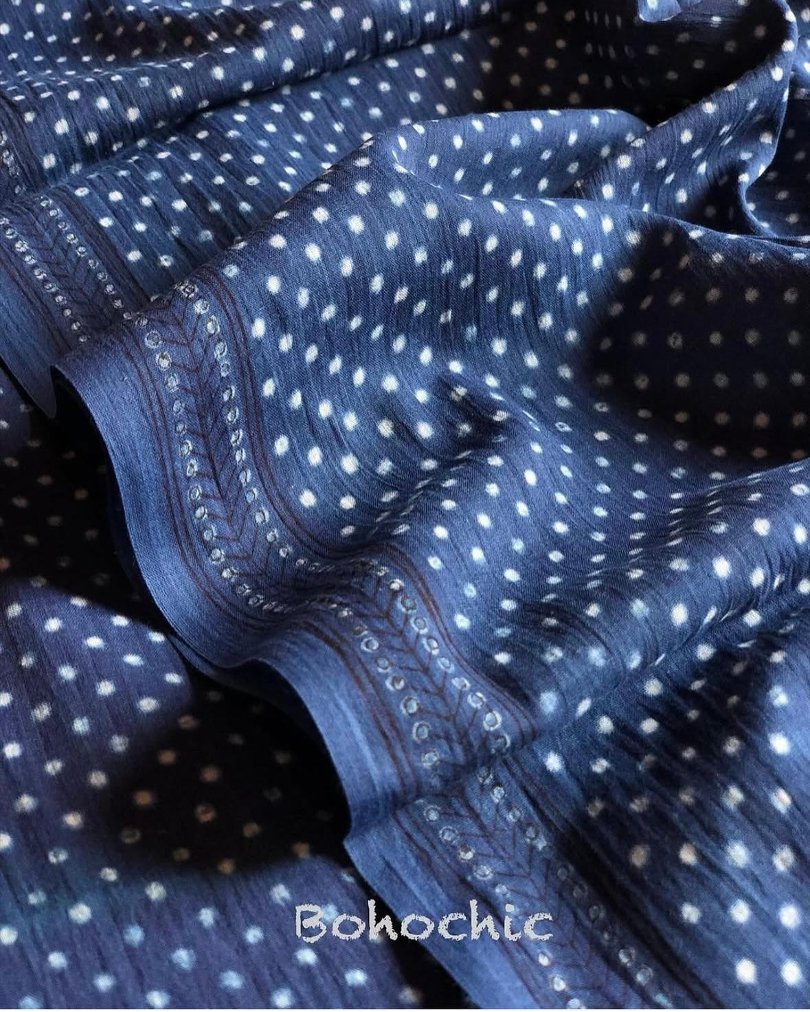 Bagh Handblock Printed Indigo Blue Cotton Saree