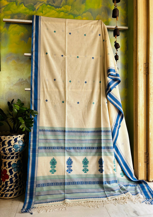 Handwoven Cream White Colour Phulia Cotton Saree