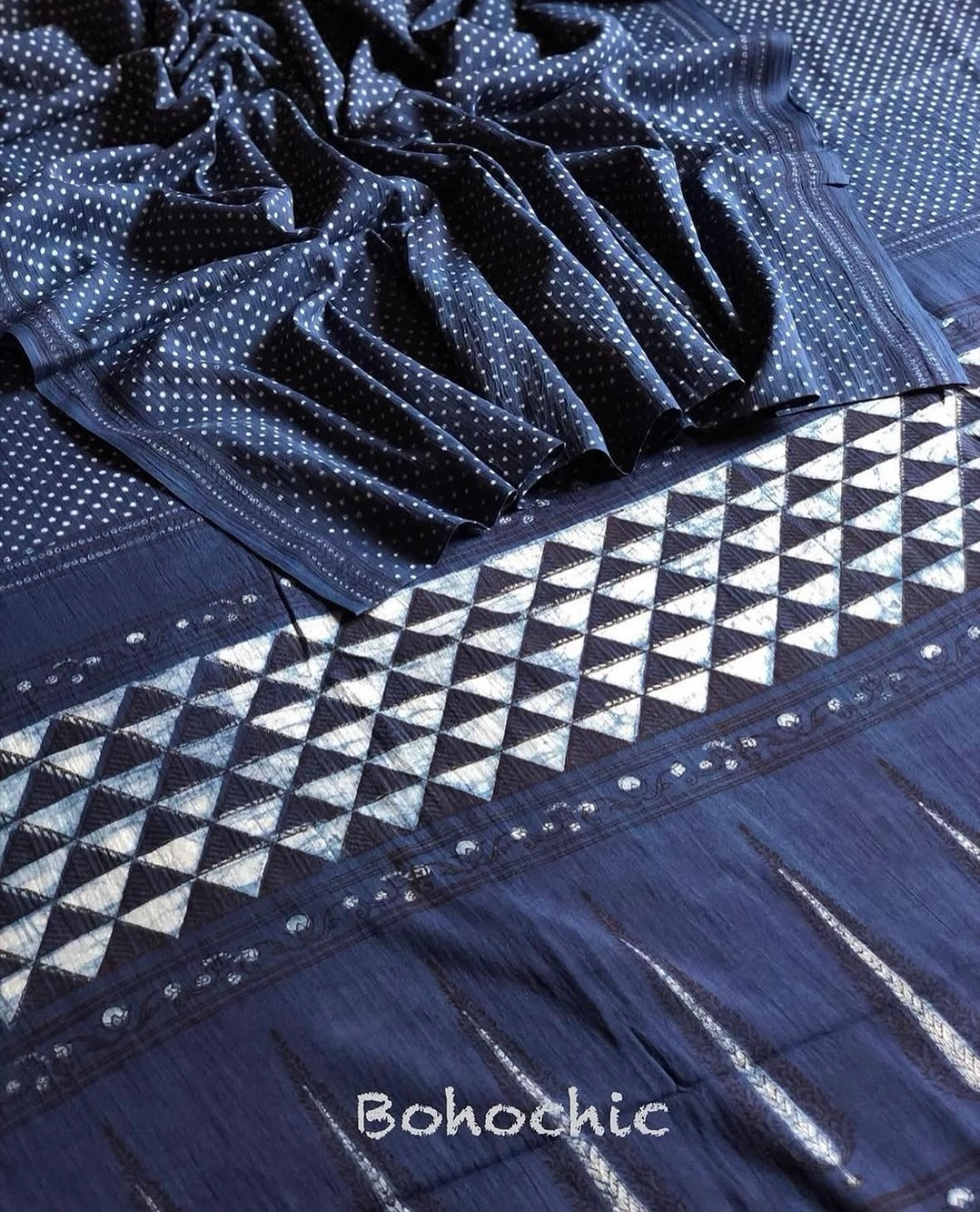 Bagh Handblock Printed Indigo Blue Cotton Saree