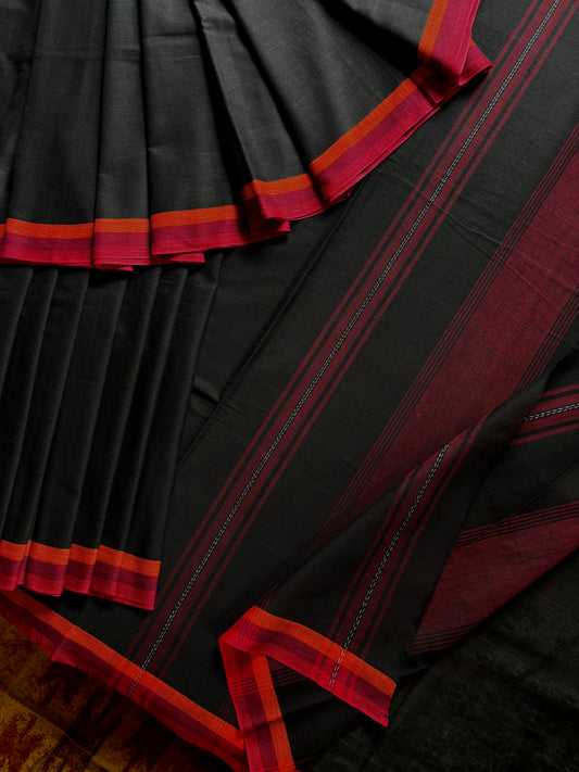 Handwoven Black Colour Dhonekhali Cotton Saree