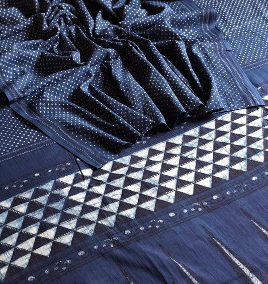 Bagh Handblock Printed Indigo Blue Cotton Saree