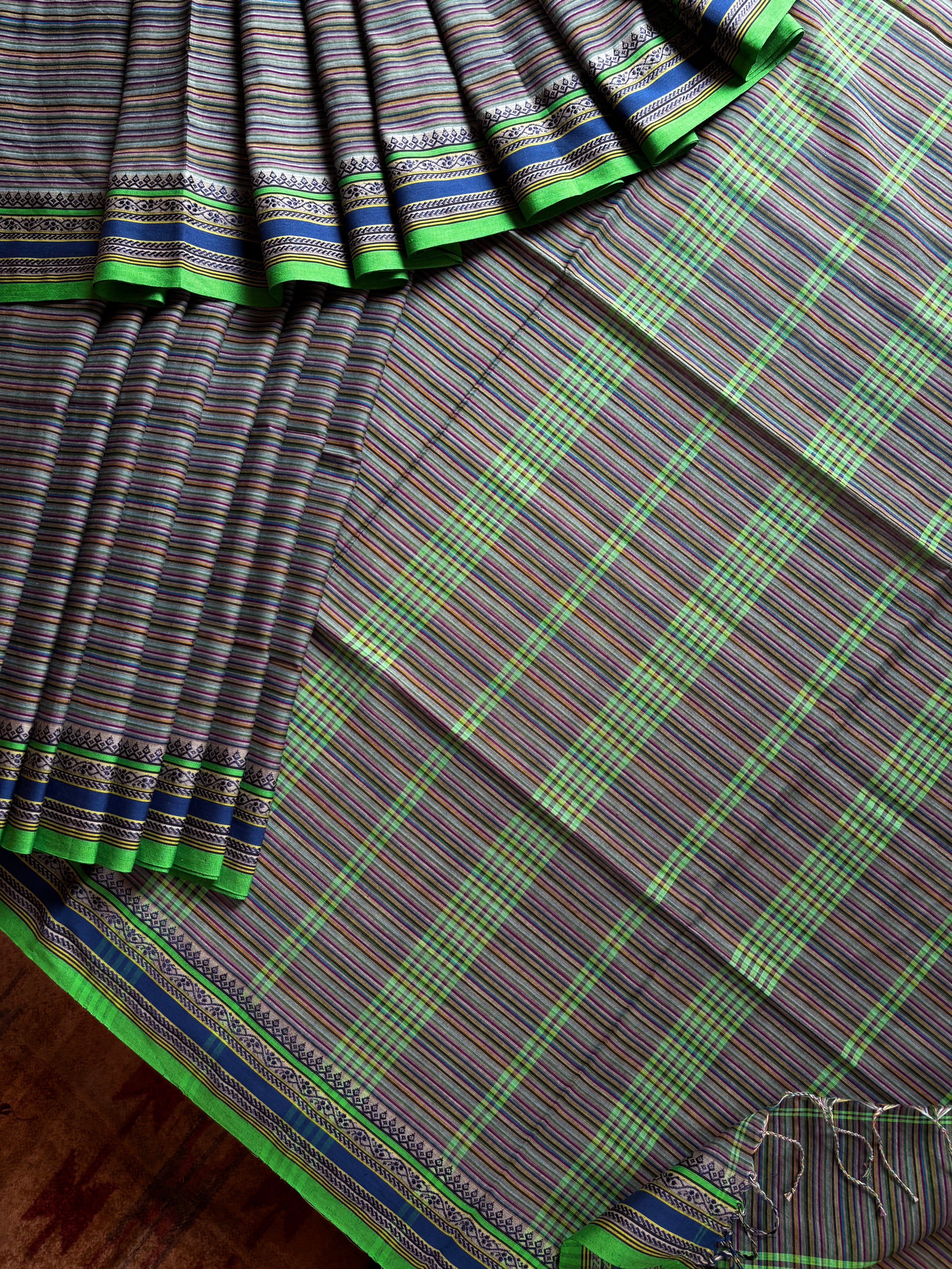 Handwoven Multicolour Striped Phulia Cotton Saree